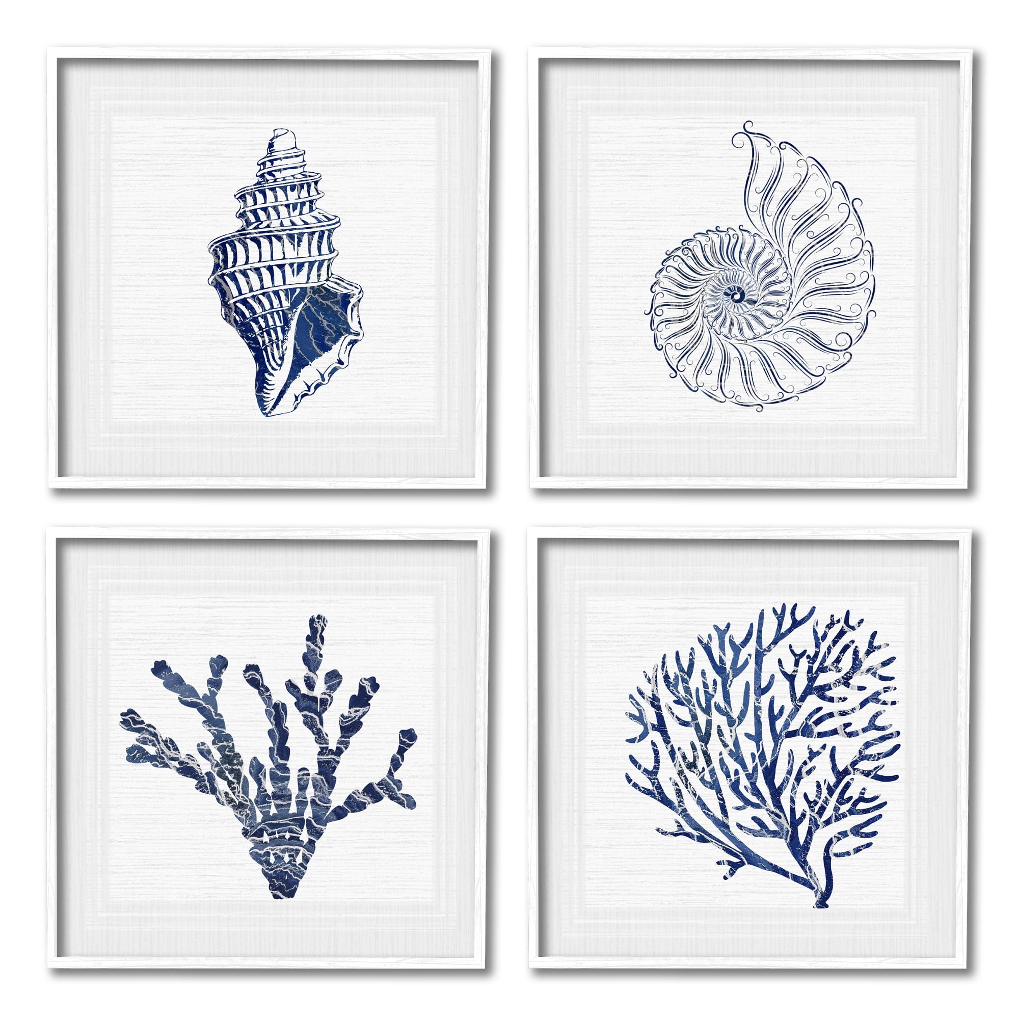 Stupell Industries Minimal Blue Sea Life Animals & Insects Painting White Framed Art Print Wall Art, 12 x 12