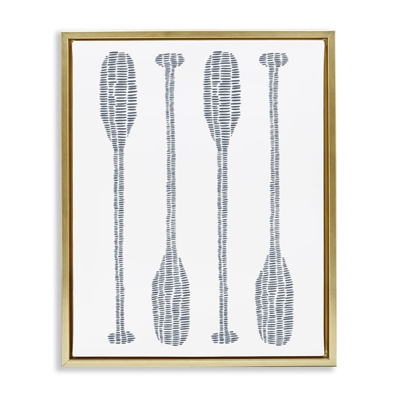 Stupell Industries Coastal Minimal Boat Oars Gold Floating Frame Canvas Art, 25 x 31, by Jetty Home LLC