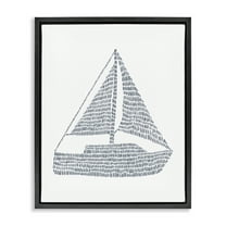Stupell Industries Minimal Boat on White Coastal Painting Black Floater Framed Canvas Art Print Wall Art, 17 x 21