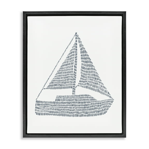 Stupell Industries Minimal Boat on White Coastal Painting Black Floater Framed Canvas Art Print Wall Art, 17 x 21