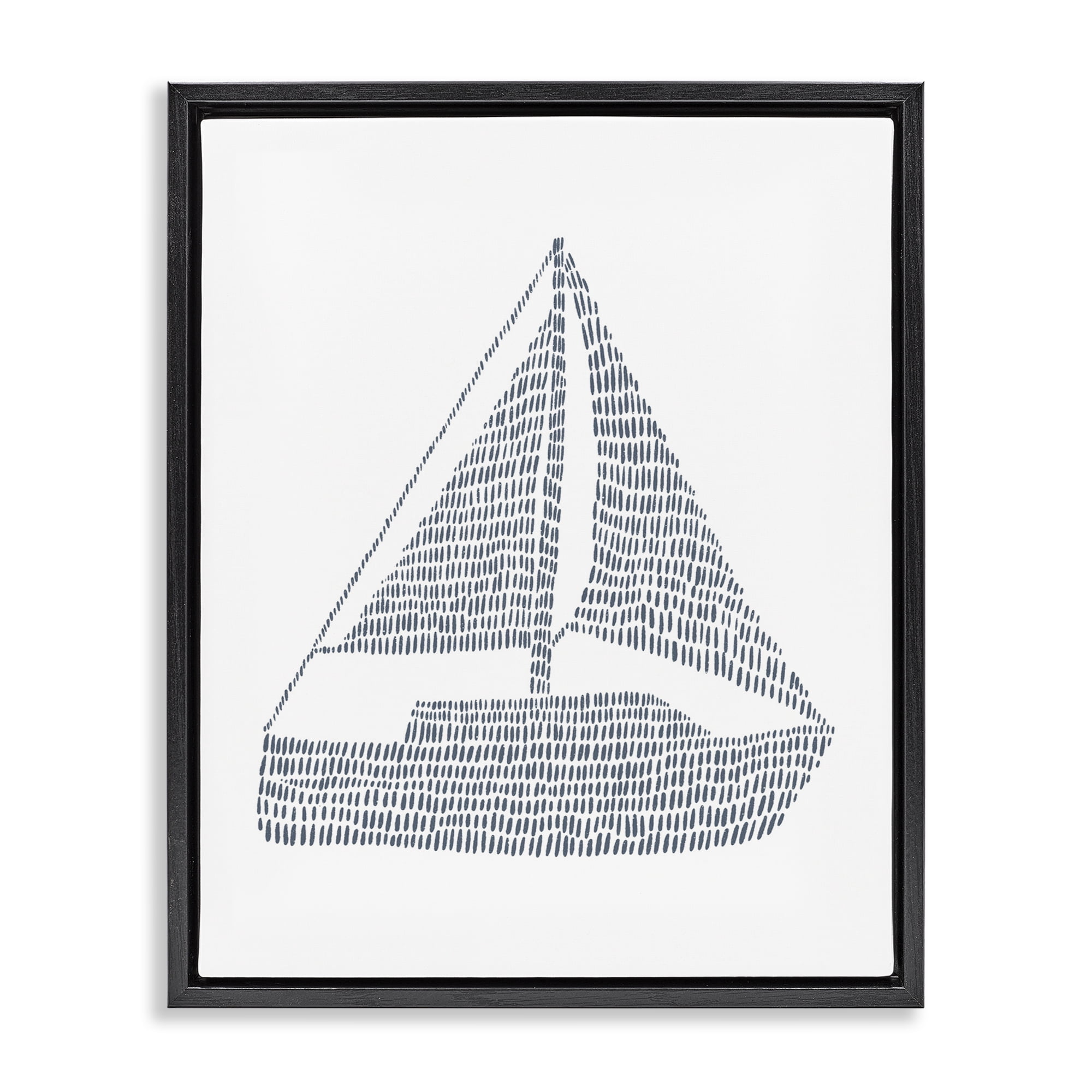 Stupell Industries Minimal Boat on White Coastal Painting Black Floater Framed Canvas Art Print Wall Art, 25 x 31
