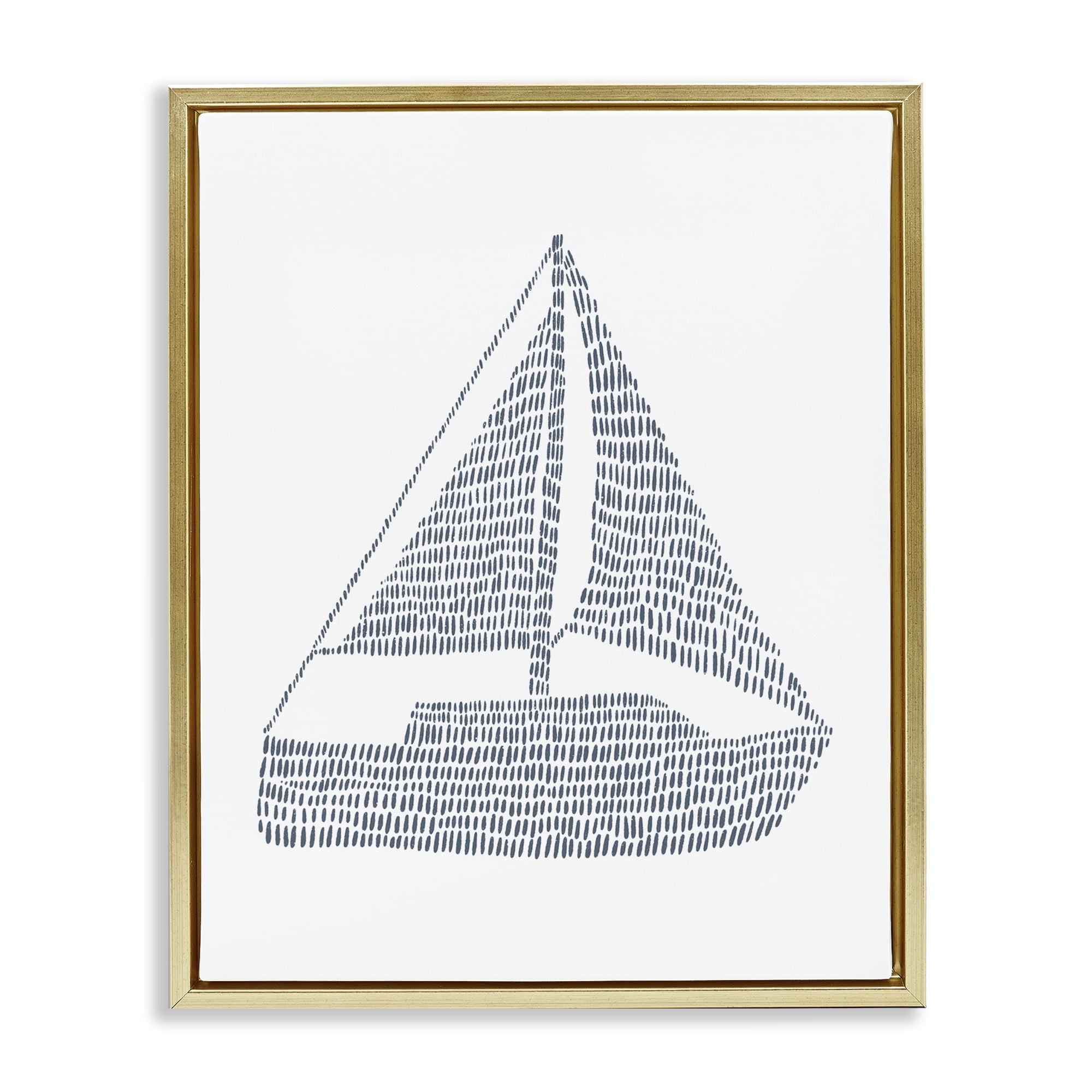 Stupell Industries Minimal Boat on White Coastal Painting Gold Floater Framed Canvas Art Print Wall Art, 17 x 21
