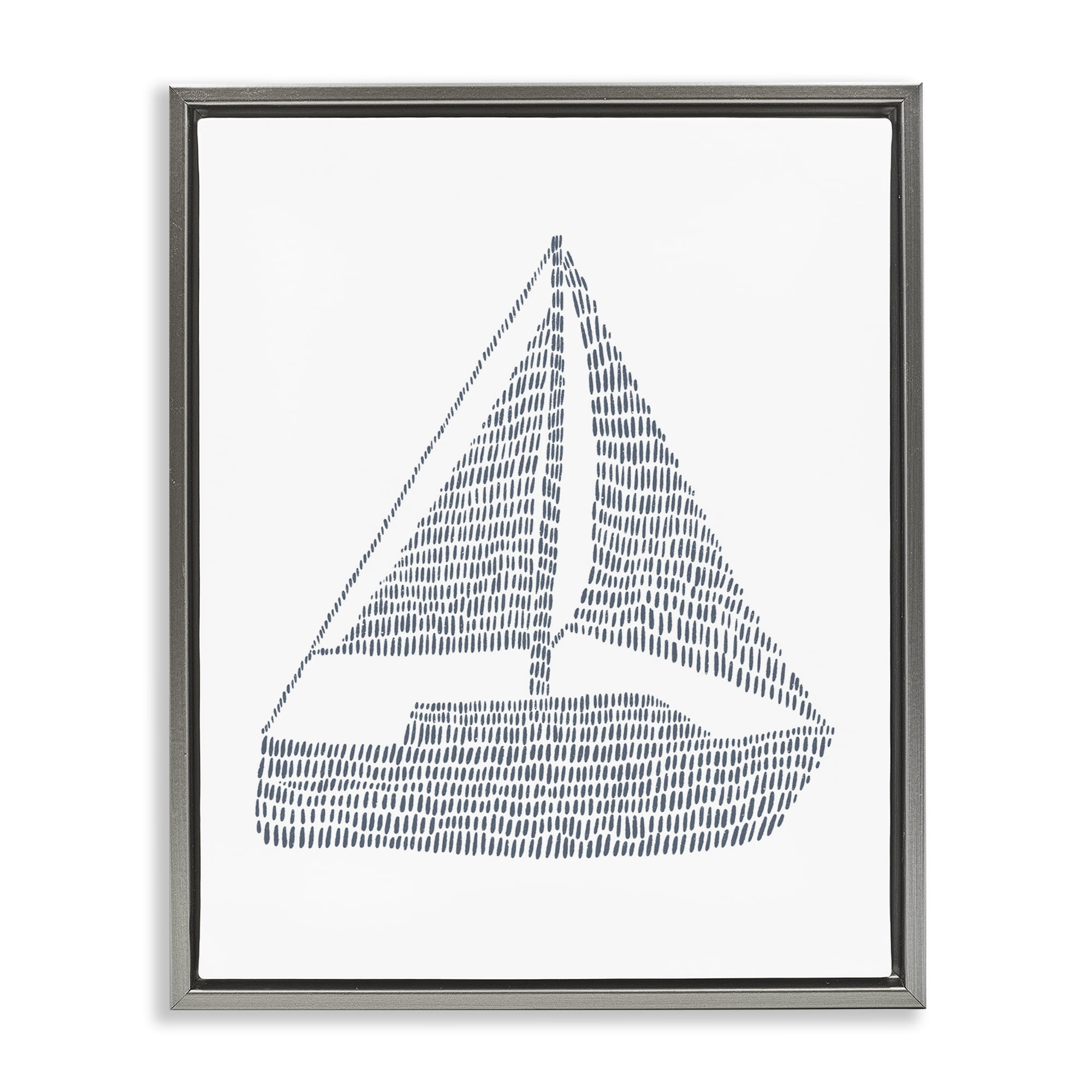 Stupell Industries Minimal Boat on White Coastal Painting Gray Floater Framed Canvas Art Print Wall Art, 25 x 31