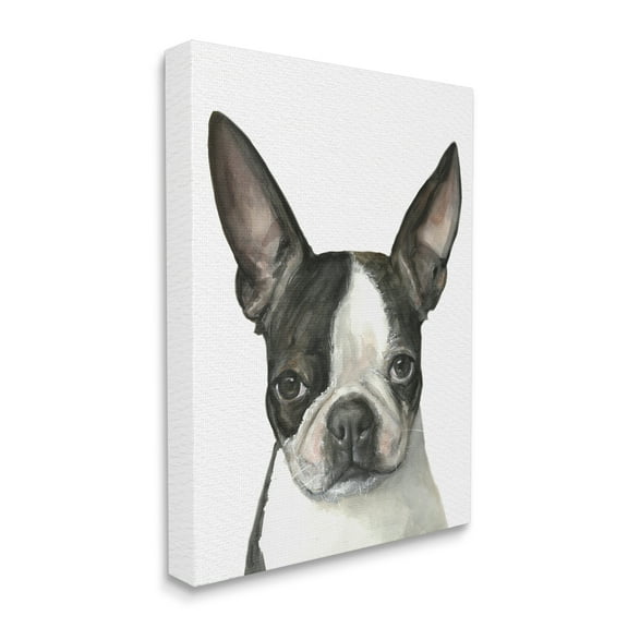 Stupell Industries Minimal Boston Terrier Portrait Pet Dog Black White Canvas Wall Art, 30 x 40, Design by George Dyachenko