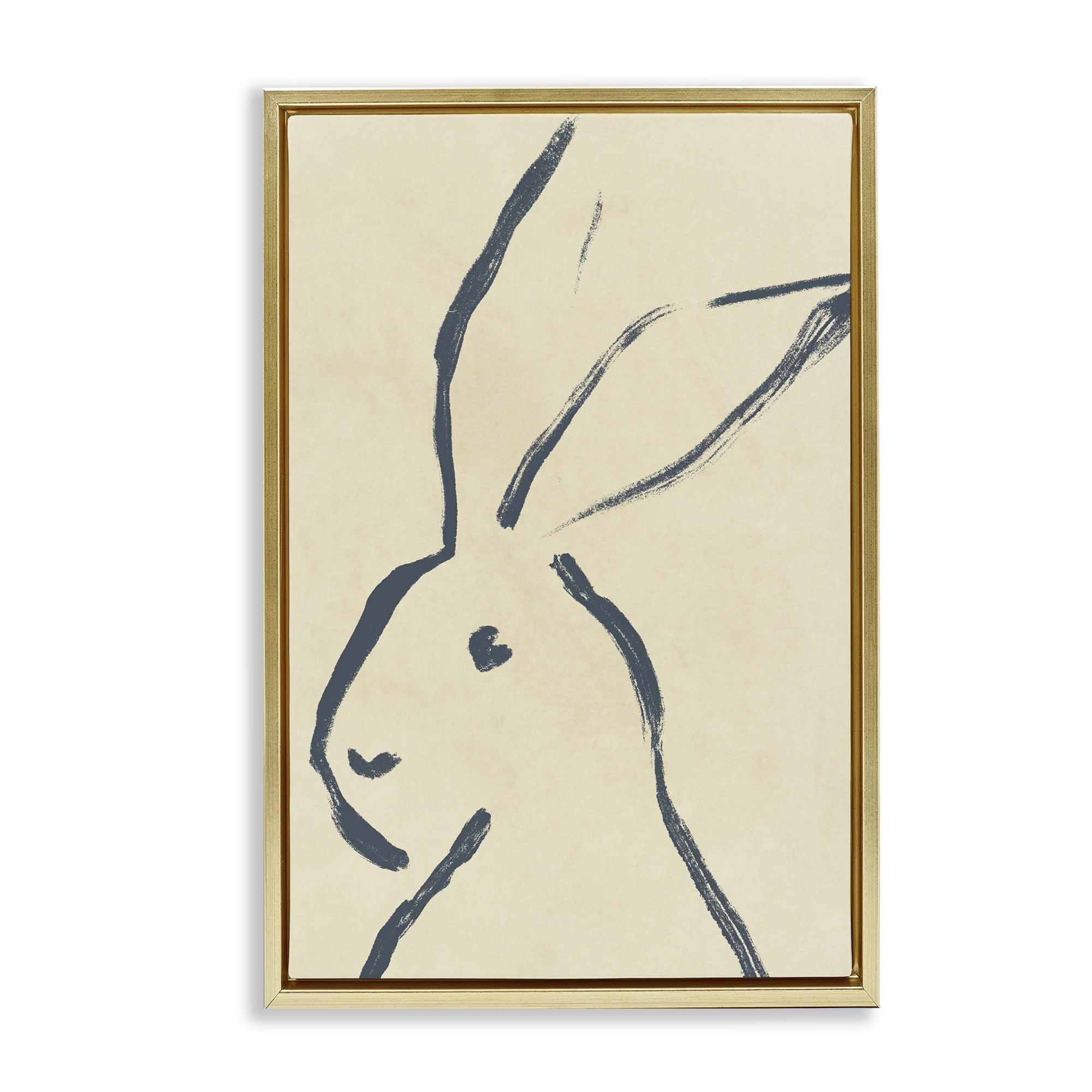 Stupell Industries Minimal Brushed Rabbit Animals & Insects Drawing Gold Floater Framed Canvas Art Print Wall Art, 21 x 31