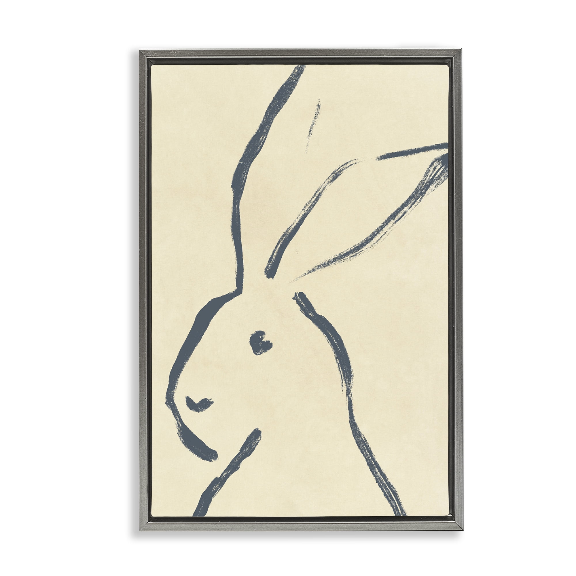 Stupell Industries Minimal Brushed Rabbit Animals & Insects Drawing Gray Floater Framed Canvas Art Print Wall Art, 21 x 31