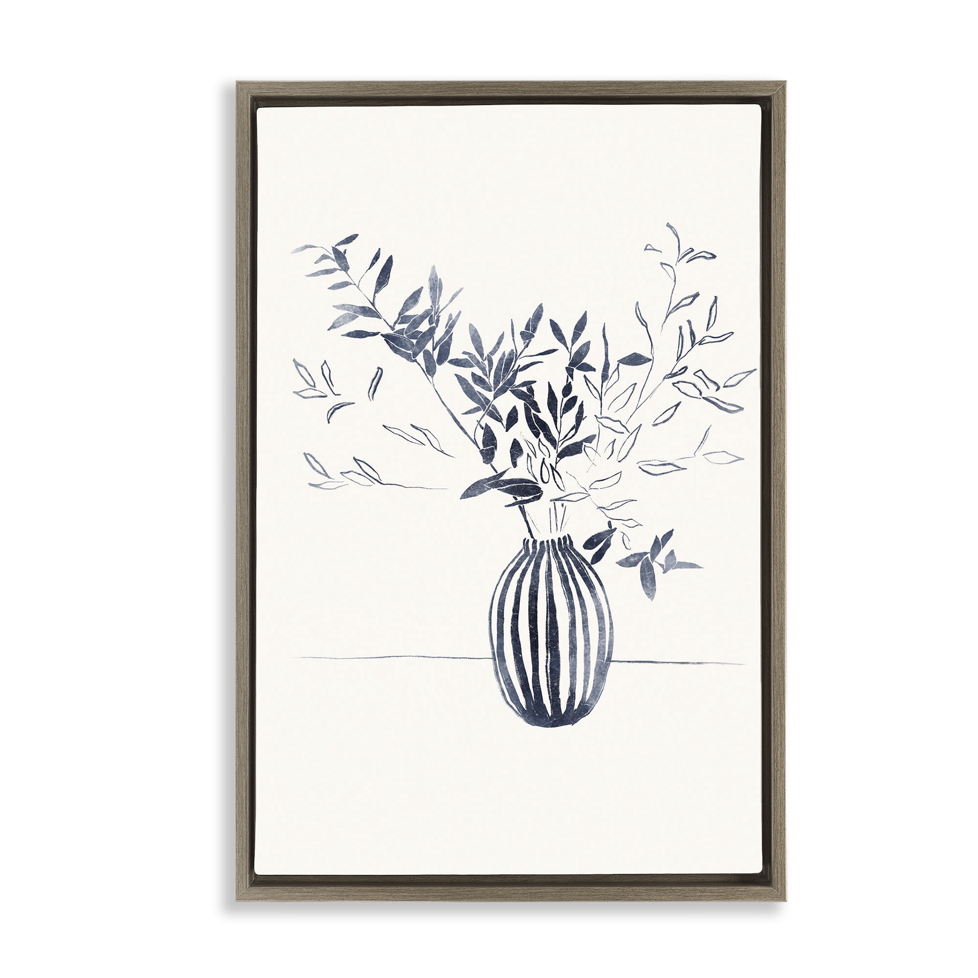 Stupell Industries Minimal Bud Vase Botanical & Floral Painting Brown Floater Framed Art Print Wall Art, 17 x 25