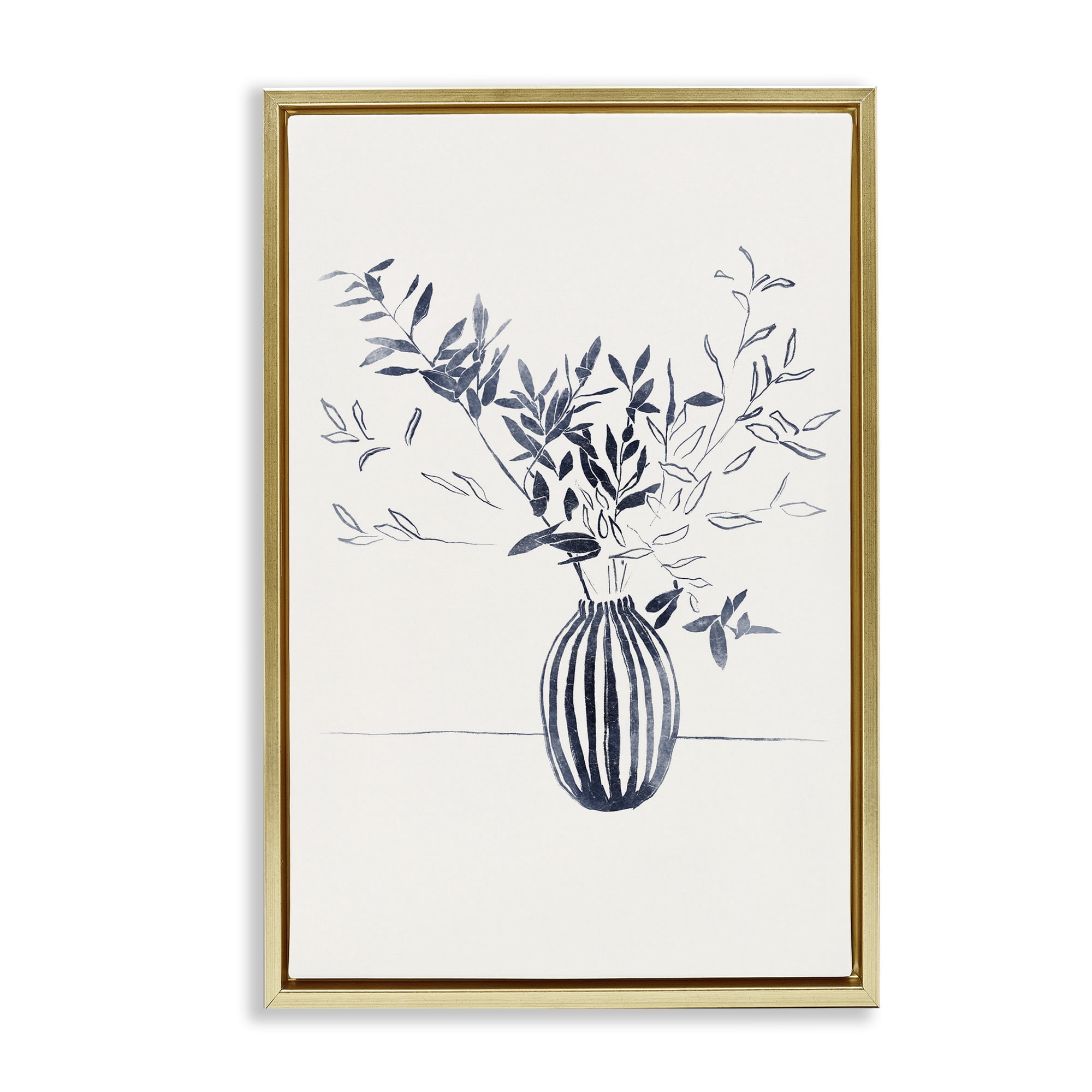 Stupell Industries Minimal Bud Vase Botanical & Floral Painting Gold Floater Framed Art Print Wall Art, 17 x 25