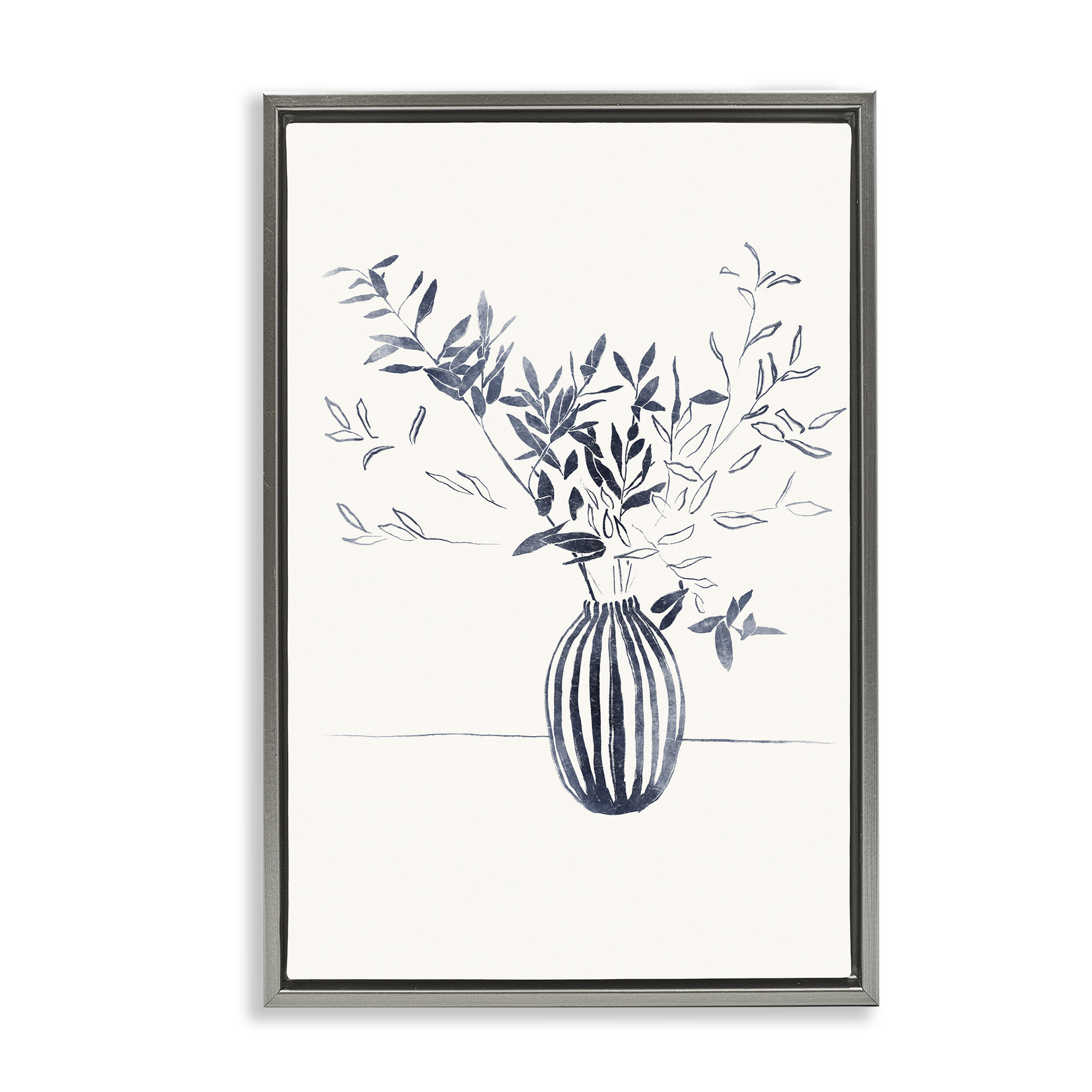 Stupell Industries Minimal Bud Vase Botanical & Floral Painting Gray Floater Framed Art Print Wall Art, 21 x 31