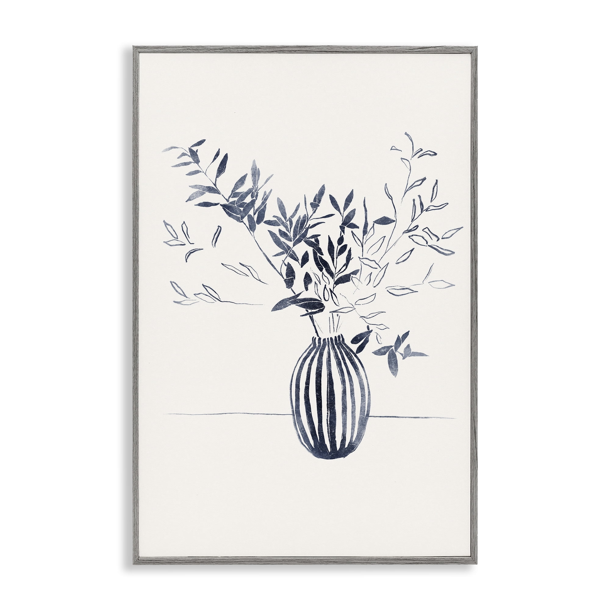 Stupell Industries Minimal Bud Vase Botanical & Floral Painting Gray Framed Art Print Wall Art, 12 x 18