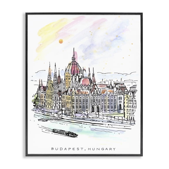 Stupell Industries Minimal Budapest Skyline Black Framed Giclee Art, design by Angela Steahling