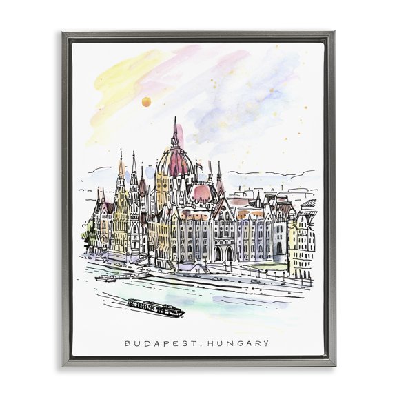 Stupell Industries Minimal Budapest Skyline Gray Framed Floater Canvas Wall Art, design by Angela Steahling