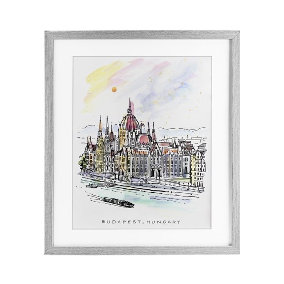 Stupell Industries Minimal Budapest Skyline Gray Framed Print Under Glass, design by Angela Steahling