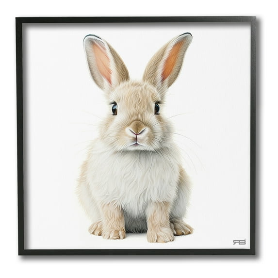 Stupell Industries Minimal Bunny on White Animals & Insects Painting Black Framed Art Print Wall Art, 12 x 12