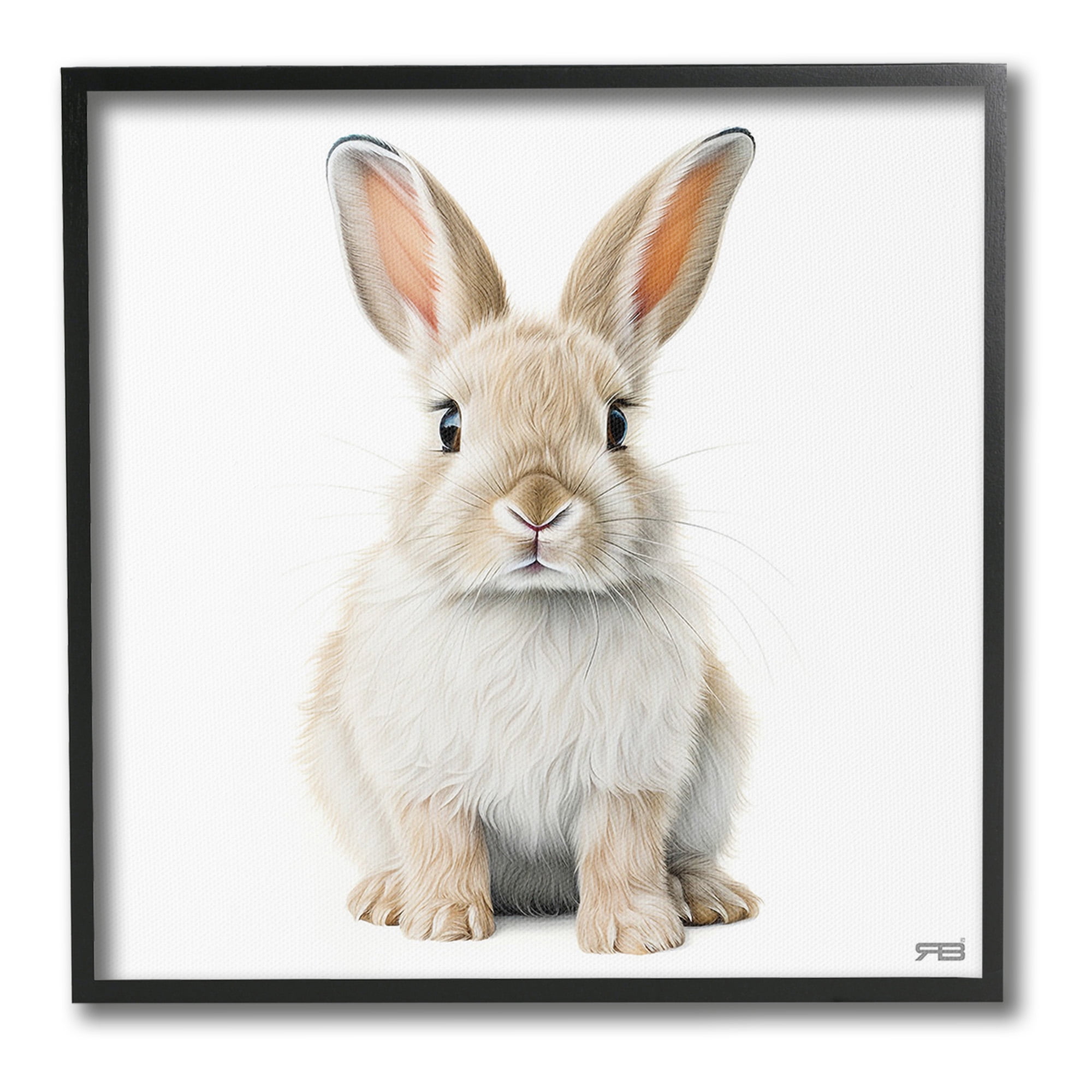 Stupell Industries Minimal Bunny on White Animals & Insects Painting Black Framed Art Print Wall Art, 17 x 17