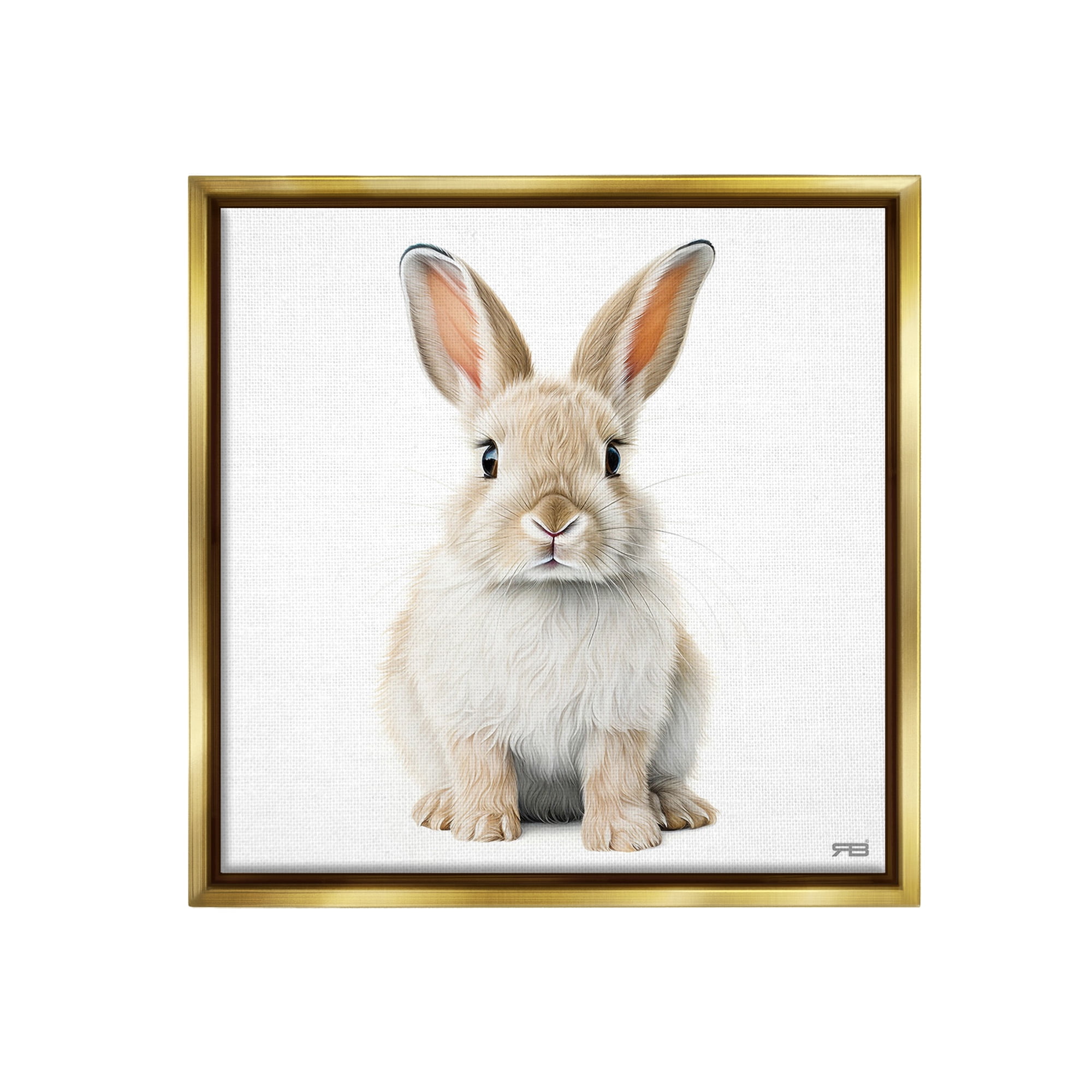 Stupell Industries Minimal Bunny on White Animals & Insects Painting Gold Floater Framed Canvas Art Print Wall Art, 25 x 25