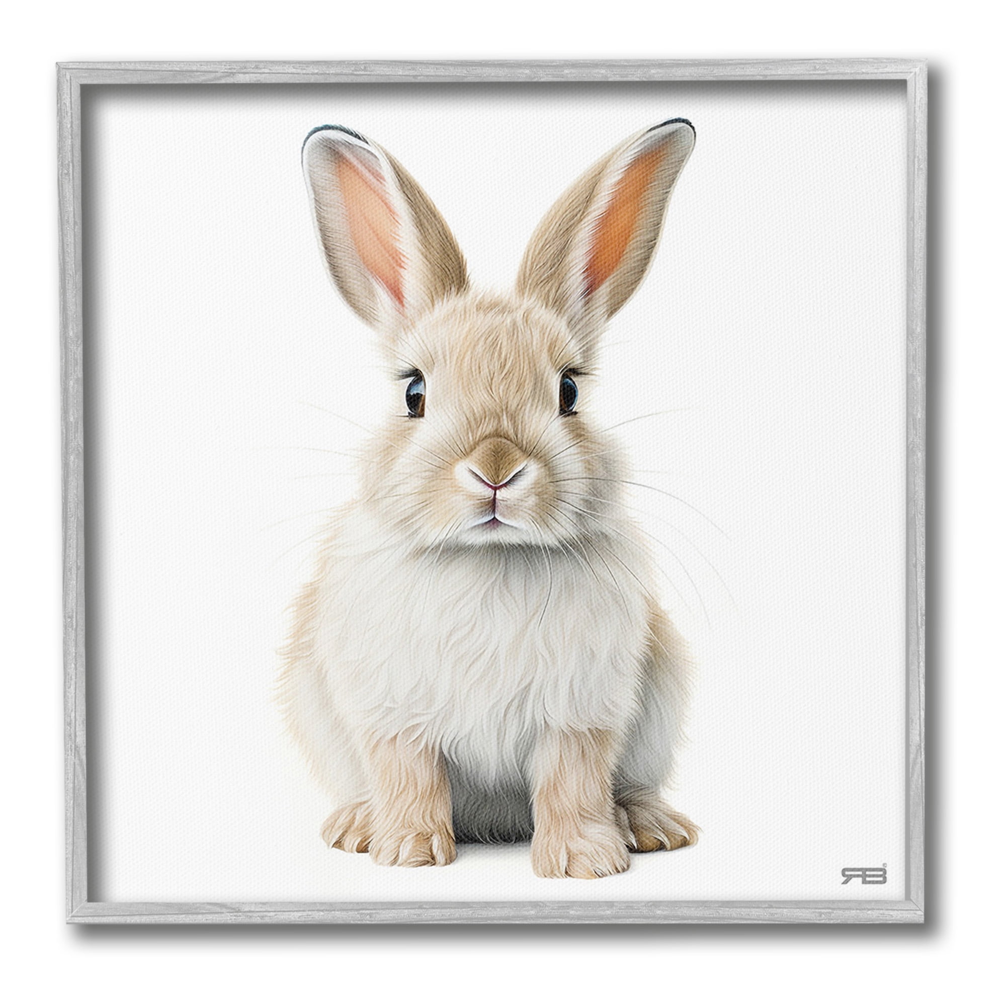 Stupell Industries Minimal Bunny on White Animals & Insects Painting Gray Framed Art Print Wall Art, 17 x 17