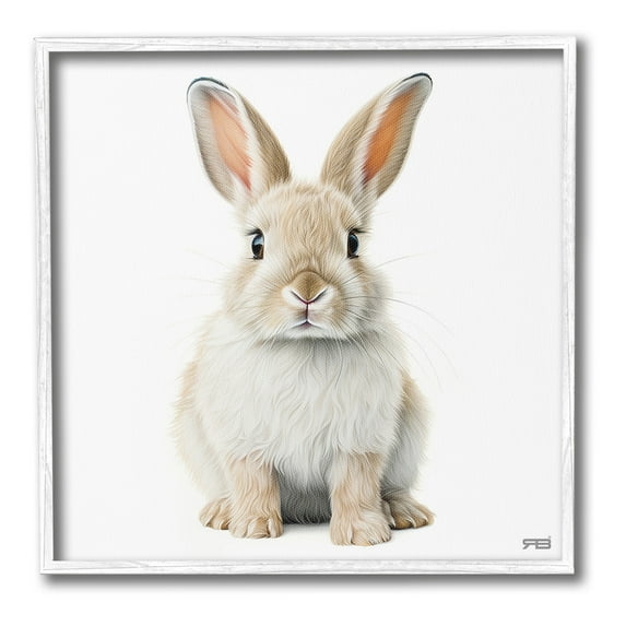 Stupell Industries Minimal Bunny on White Animals & Insects Painting White Framed Art Print Wall Art, 12 x 12