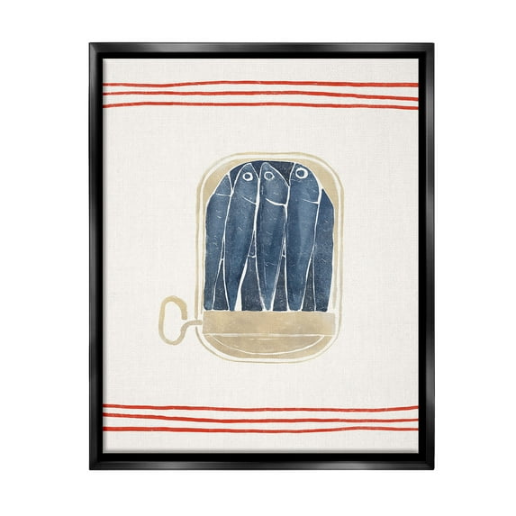 Stupell Industries Minimal Canned Sardines Animals & Insects Painting Black Floater Framed Canvas Art Print Wall Art, 17 x 21