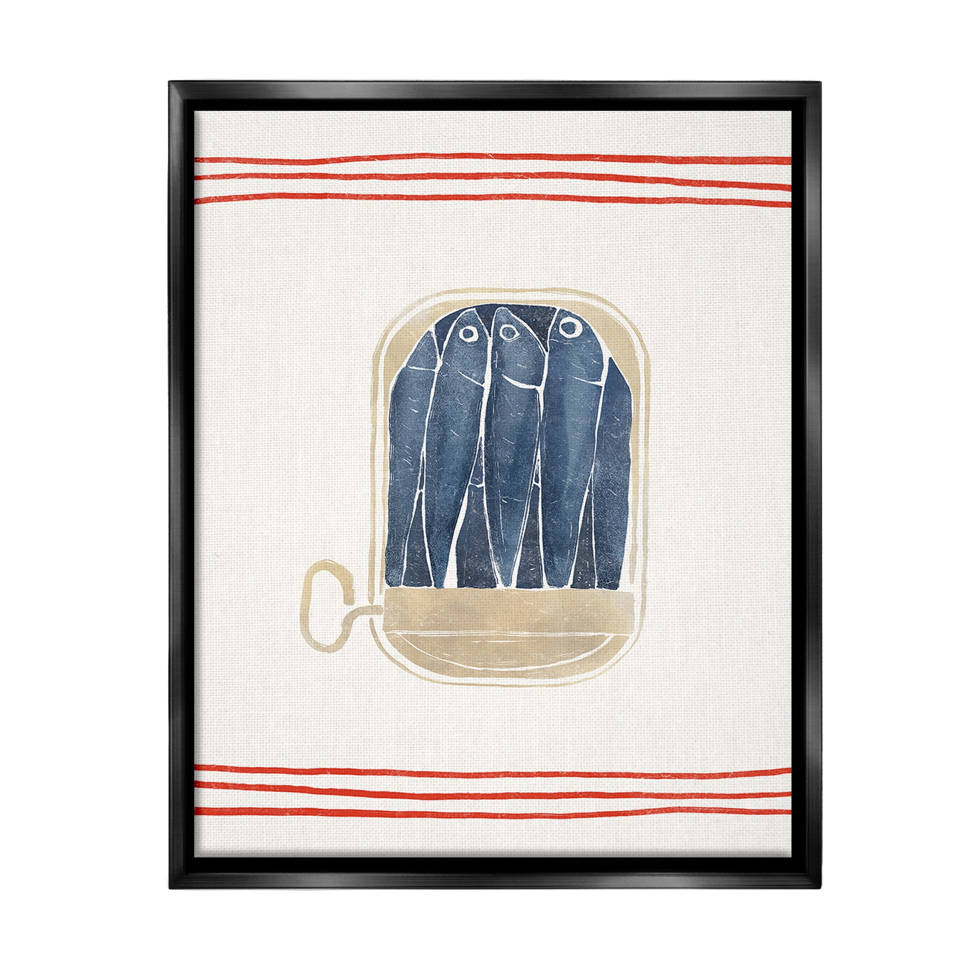 Stupell Industries Minimal Canned Sardines Animals & Insects Painting Black Floater Framed Canvas Art Print Wall Art, 25 x 31