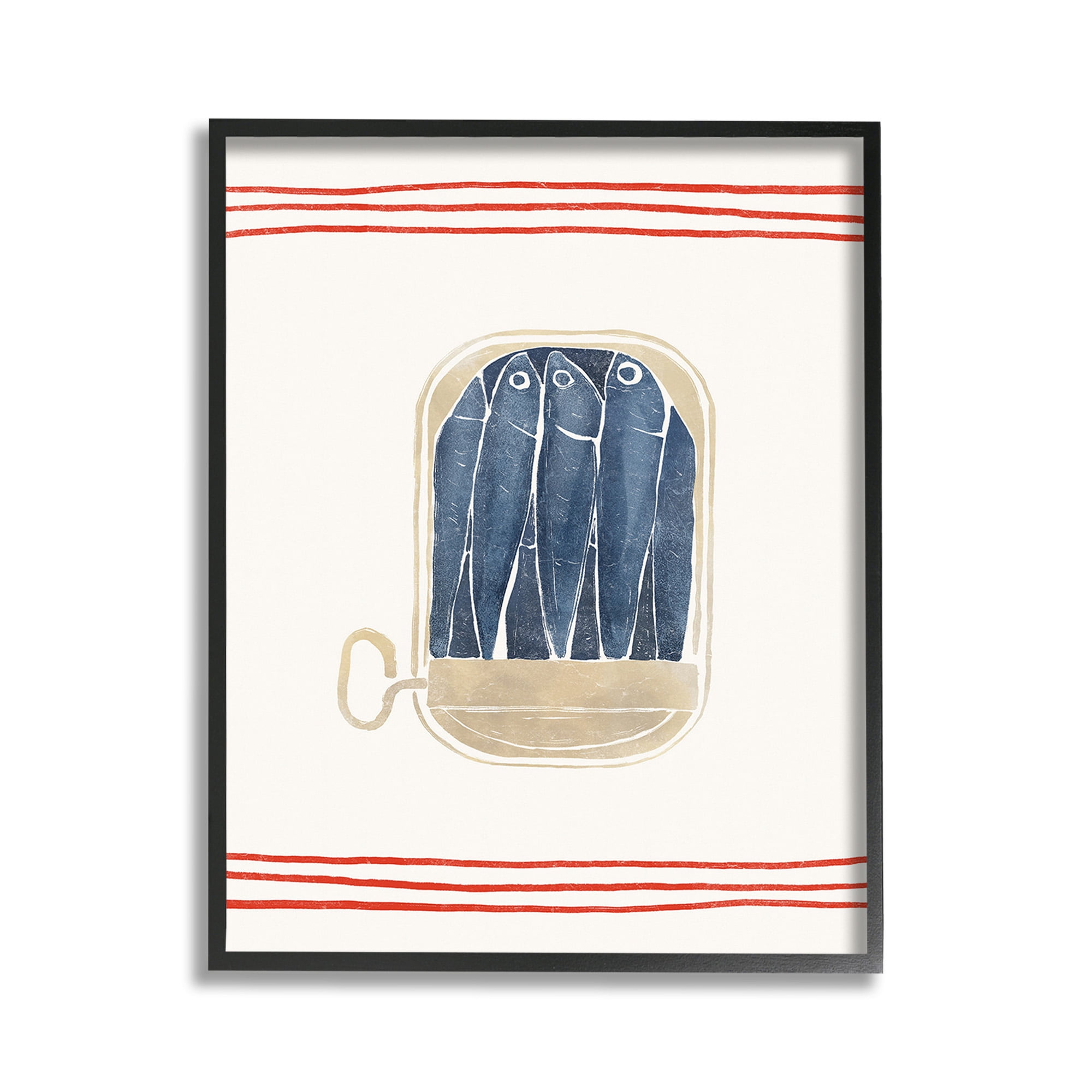 Stupell Industries Minimal Canned Sardines Animals & Insects Painting Black Framed Art Print Wall Art, 11 x 14