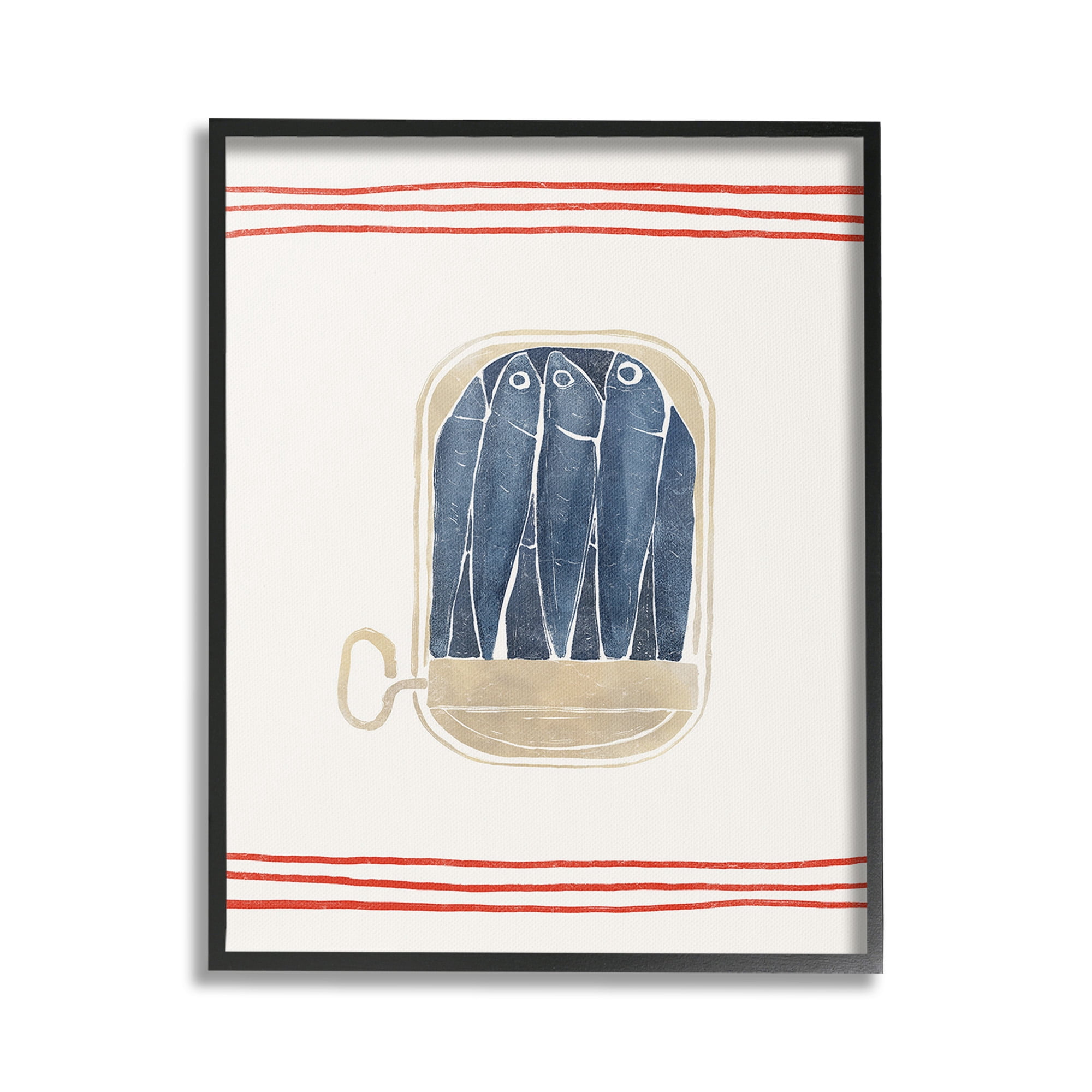 Stupell Industries Minimal Canned Sardines Animals & Insects Painting Black Framed Art Print Wall Art, 24 x 30