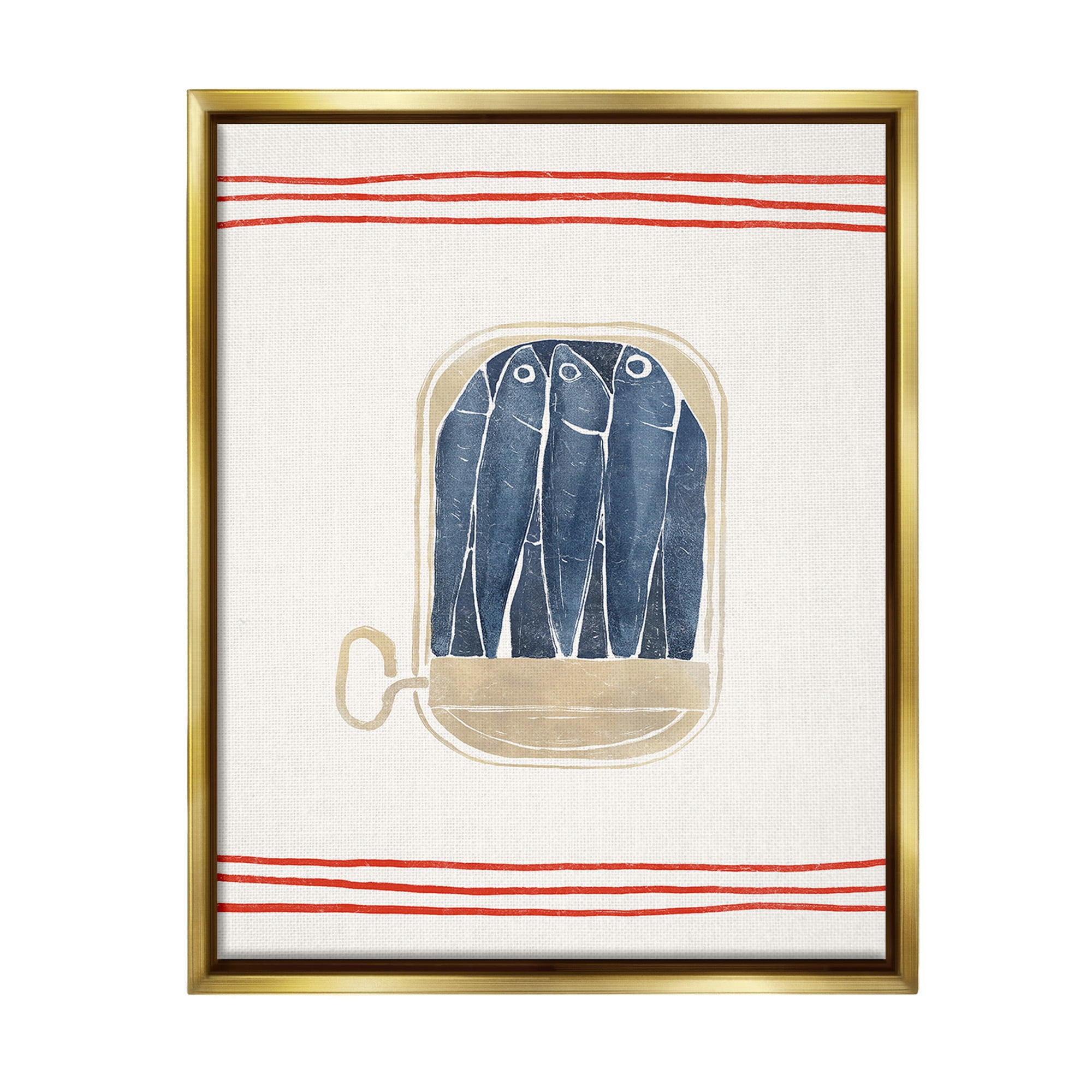 Stupell Industries Minimal Canned Sardines Animals & Insects Painting Gold Floater Framed Canvas Art Print Wall Art, 17 x 21