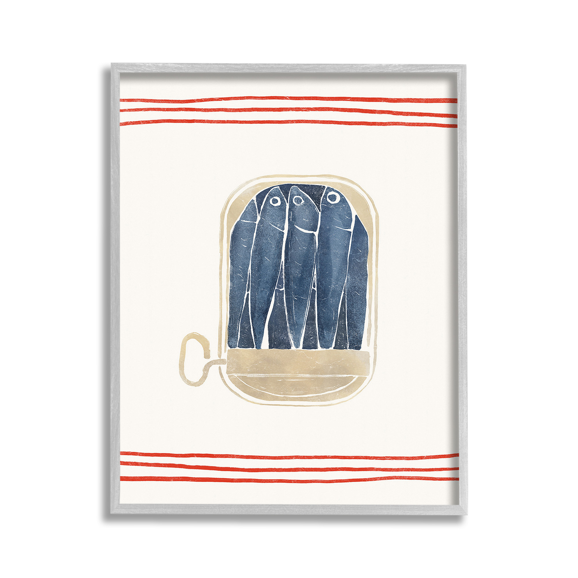 Stupell Industries Minimal Canned Sardines Animals & Insects Painting Gray Framed Art Print Wall Art, 11 x 14