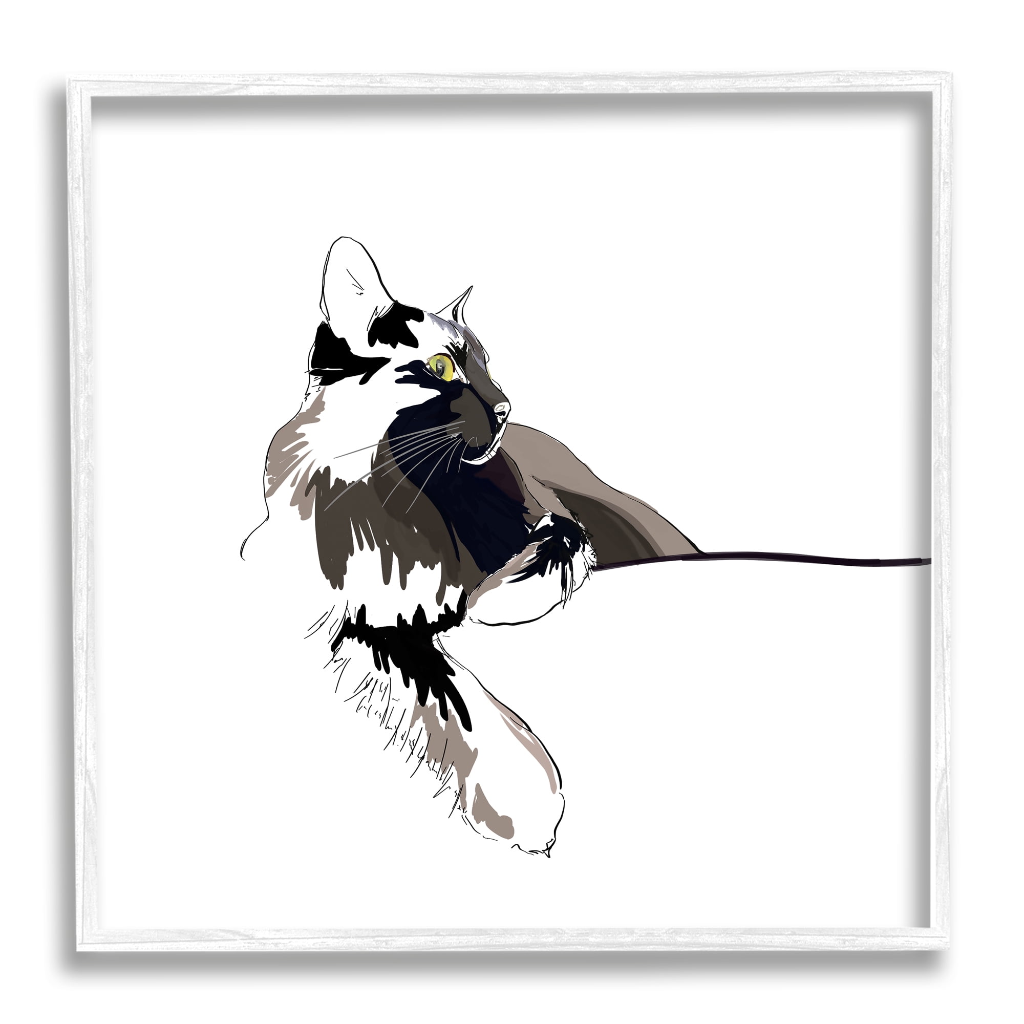 Stupell Industries Minimal Cat Lounging Pet Portrait Animals & Insects Painting White Framed Art Print Wall Art