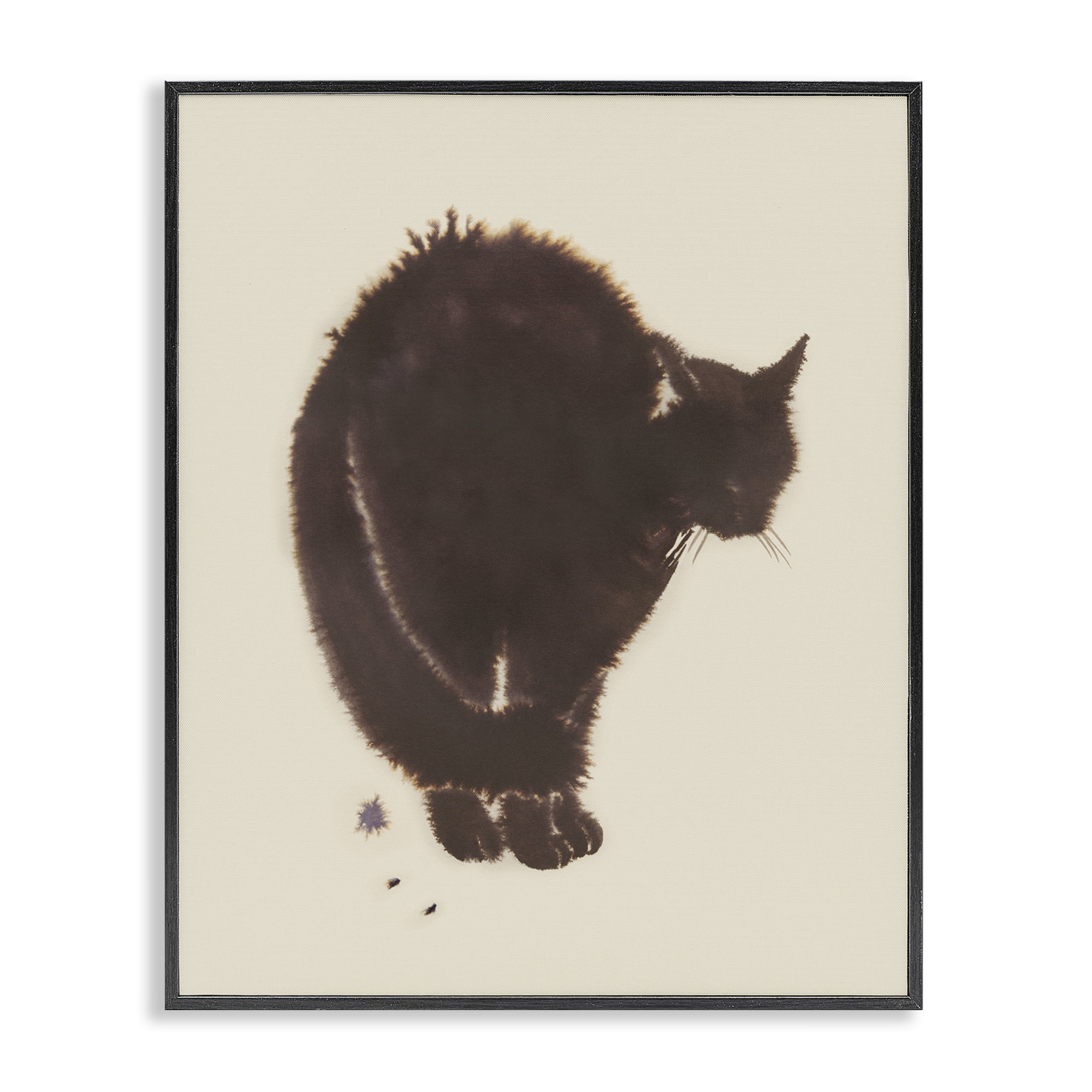 Stupell Industries Minimal Cat on Beige Animals Painting Black Framed Art Print Wall Art, 24 x 30