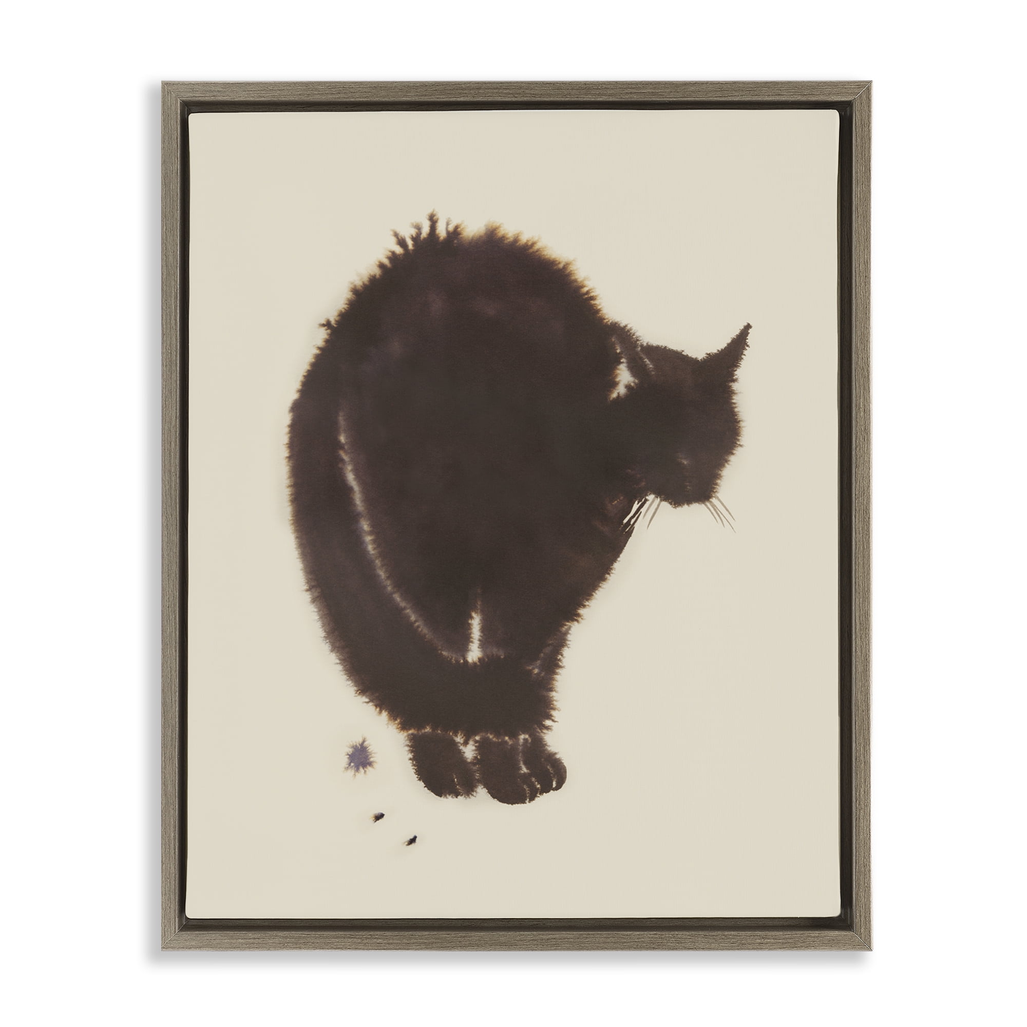 Stupell Industries Minimal Cat on Beige Animals Painting Brown Floater Framed Canvas Art Print Wall Art, 17 x 21