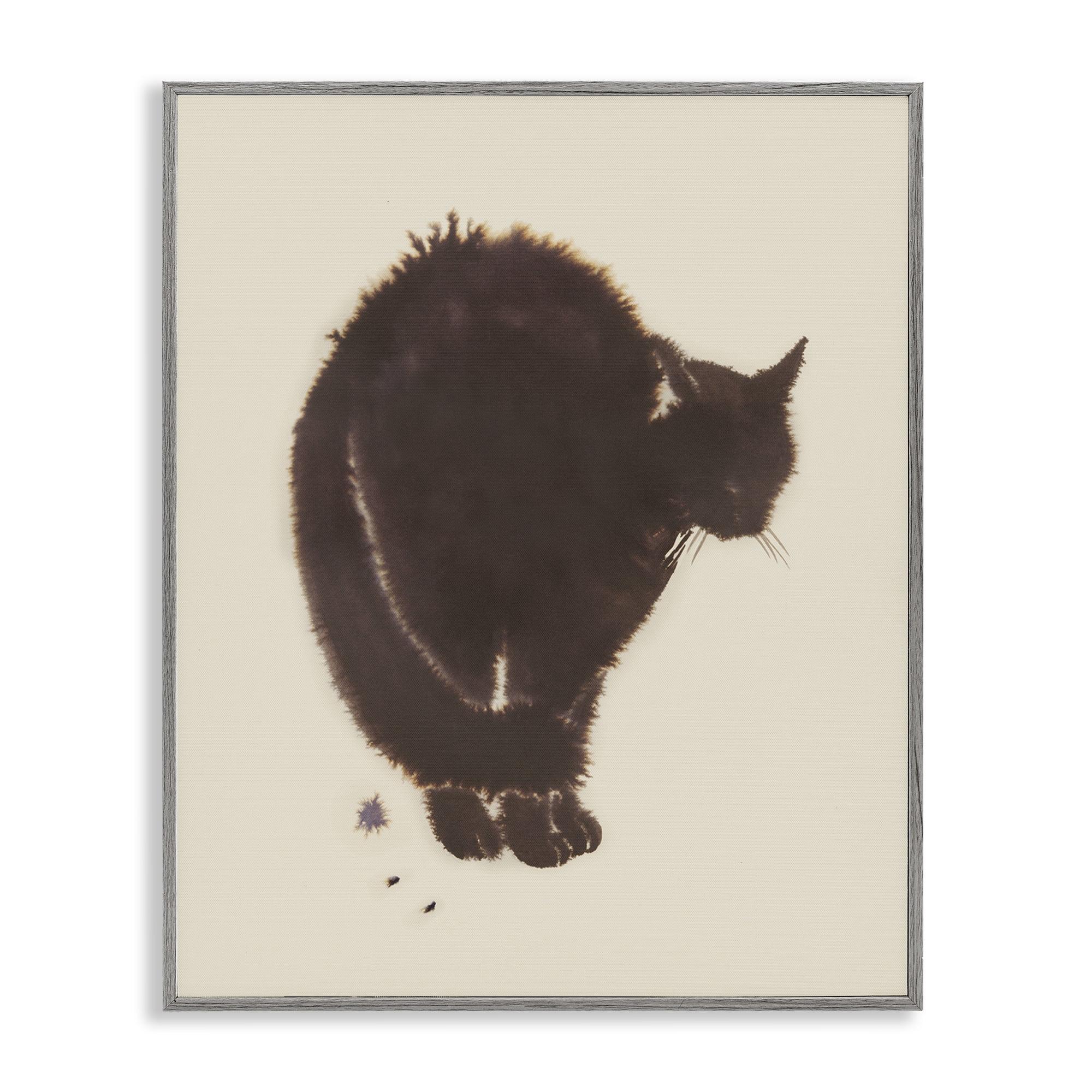 Stupell Industries Minimal Cat on Beige Animals Painting Gray Framed Art Print Wall Art, 24 x 30