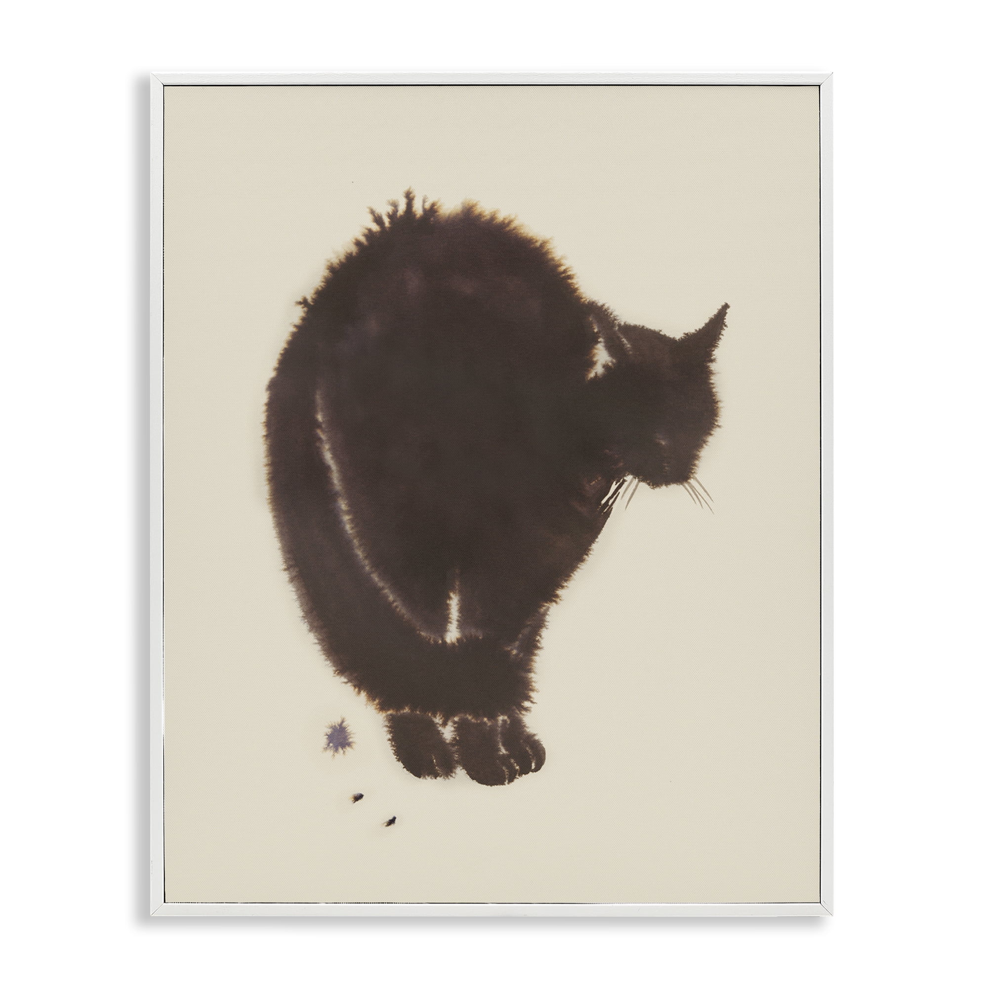 Stupell Industries Minimal Cat on Beige Animals Painting White Framed Art Print Wall Art, 16 x 20