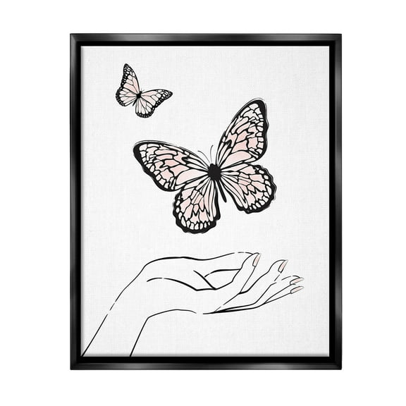Stupell Industries Minimal Catching Butterflies Animals & Insects Painting Black Floater Framed Canvas Art Print Wall Art, 17 x 21