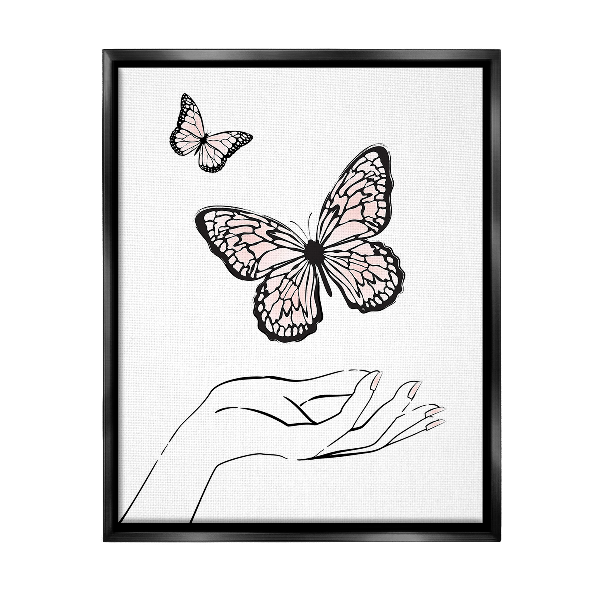 Stupell Industries Minimal Catching Butterflies Animals & Insects Painting Black Floater Framed Canvas Art Print Wall Art, 25 x 31