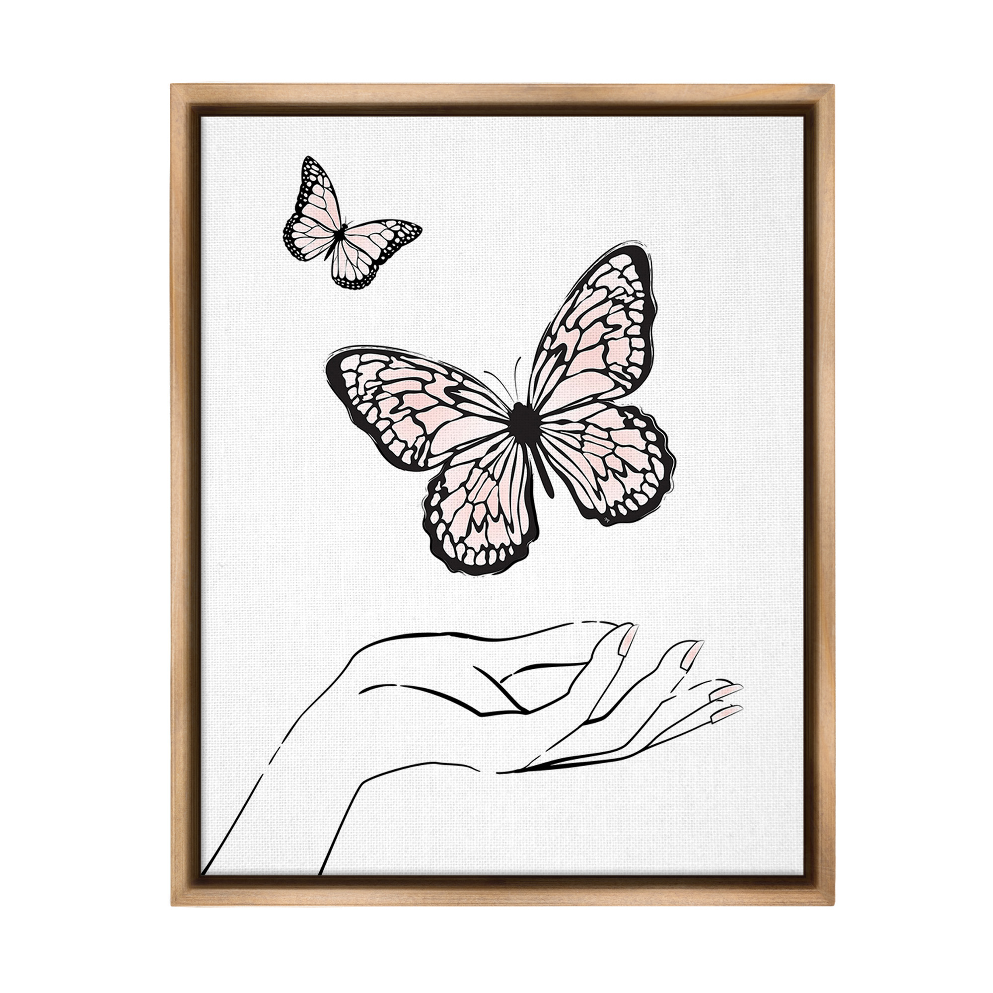 Stupell Industries Minimal Catching Butterflies Animals & Insects Painting Brown Floater Framed Canvas Art Print Wall Art, 17 x 21