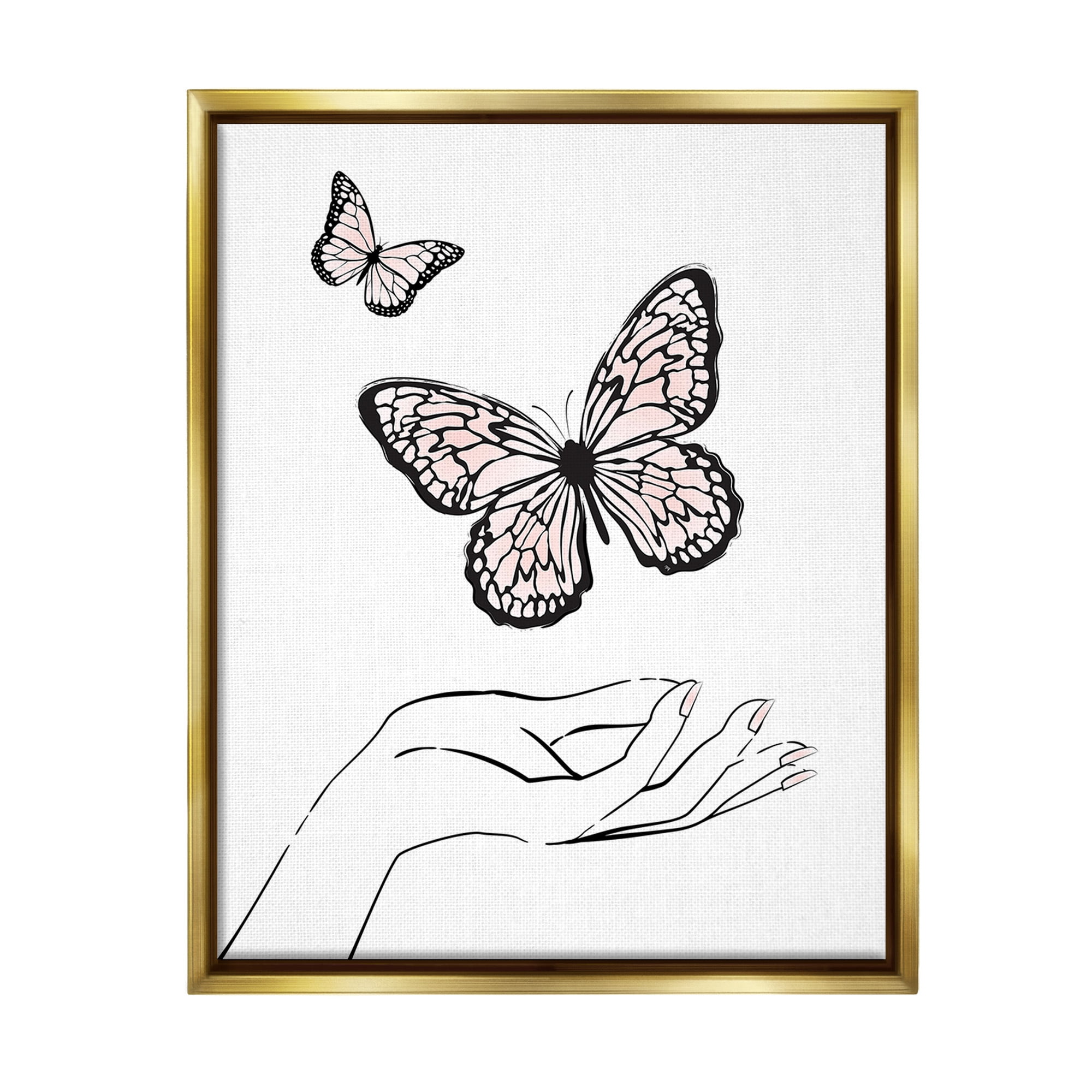 Stupell Industries Minimal Catching Butterflies Animals & Insects Painting Gold Floater Framed Canvas Art Print Wall Art, 25 x 31