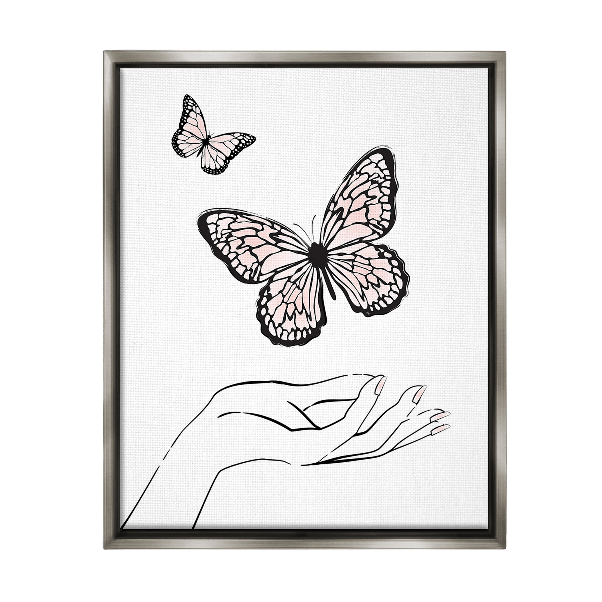 Stupell Industries Minimal Catching Butterflies Animals & Insects Painting Gray Floater Framed Canvas Art Print Wall Art, 17 x 21