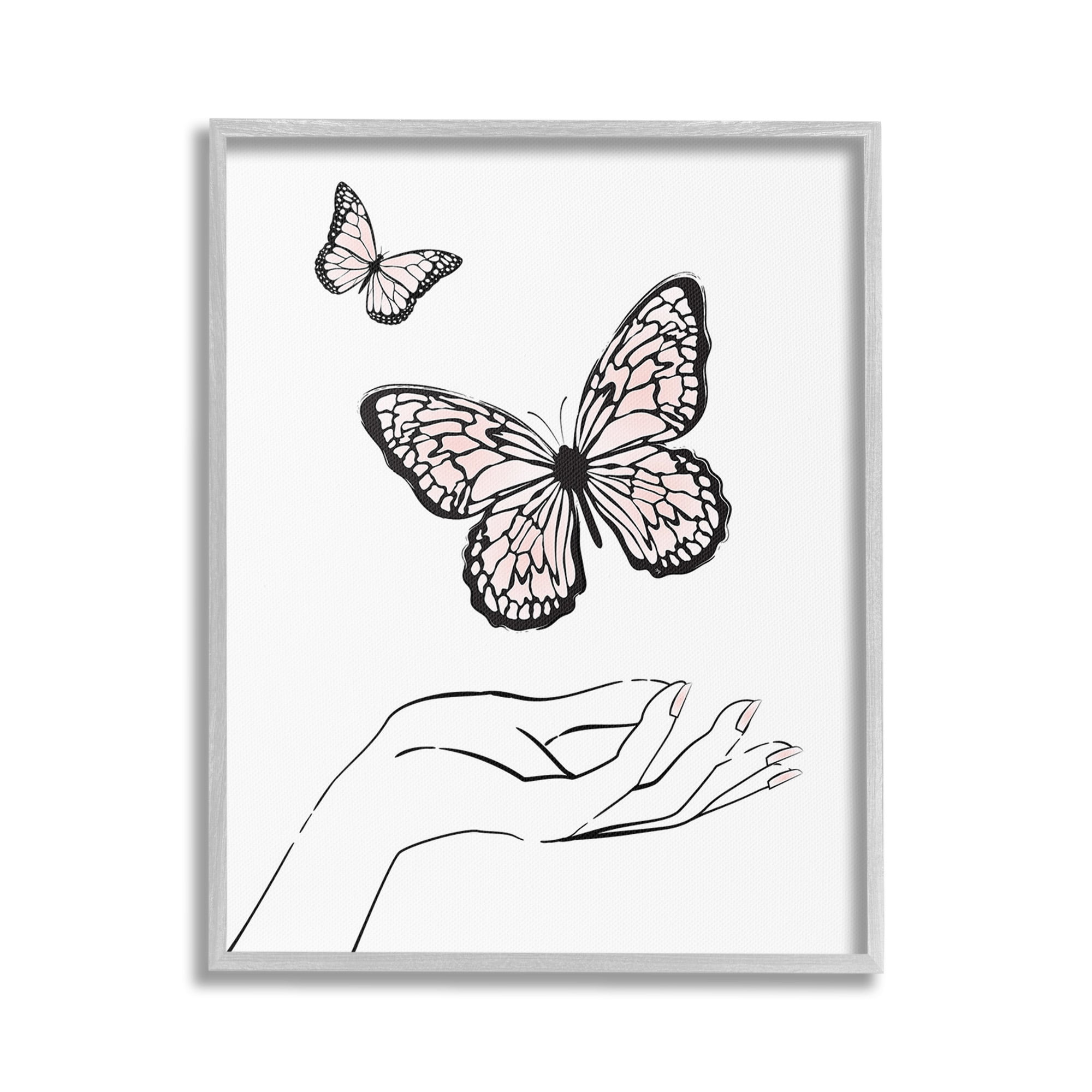 Stupell Industries Minimal Catching Butterflies Animals & Insects Painting Gray Framed Art Print Wall Art, 24 x 30