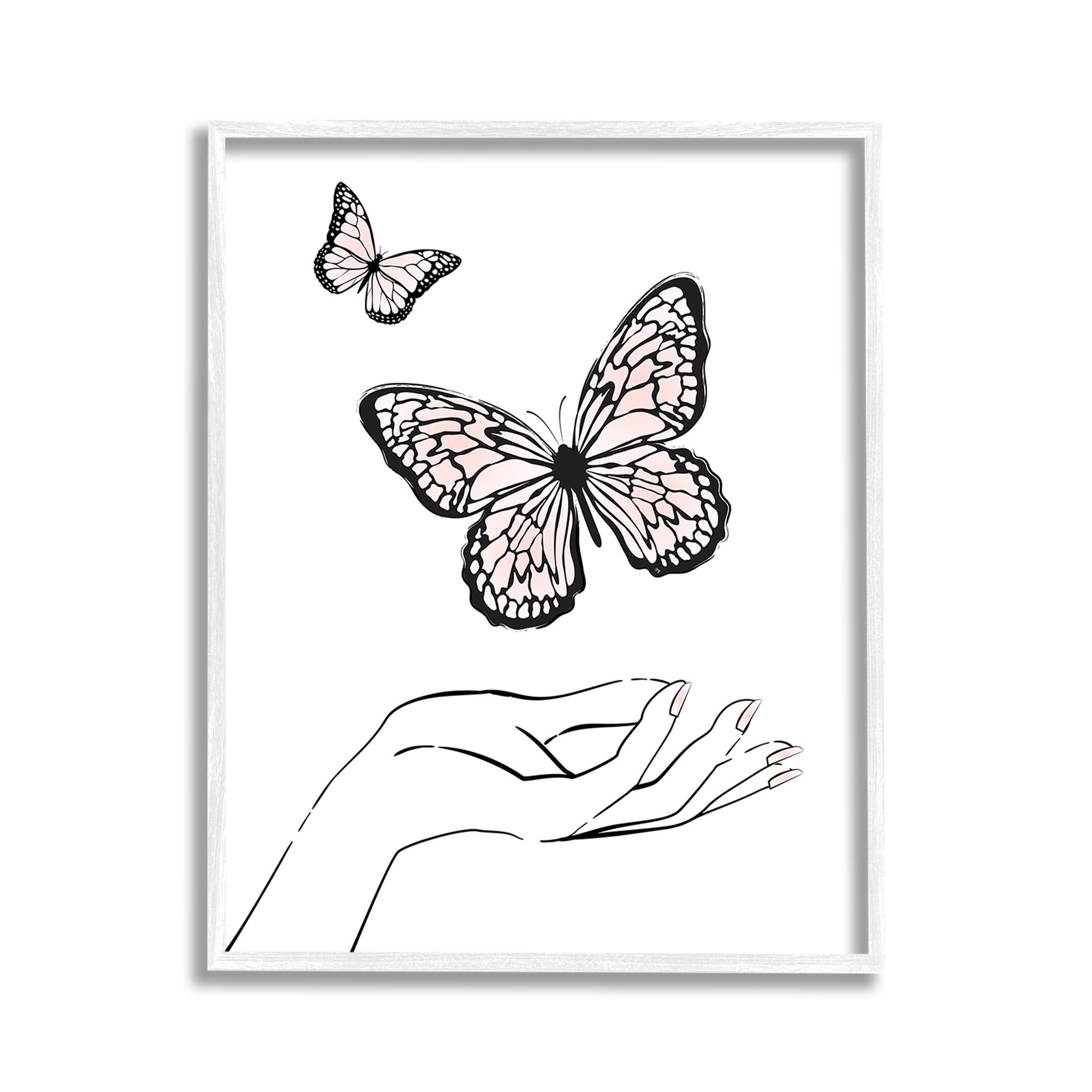 Stupell Industries Minimal Catching Butterflies Animals & Insects Painting White Framed Art Print Wall Art, 11 x 14
