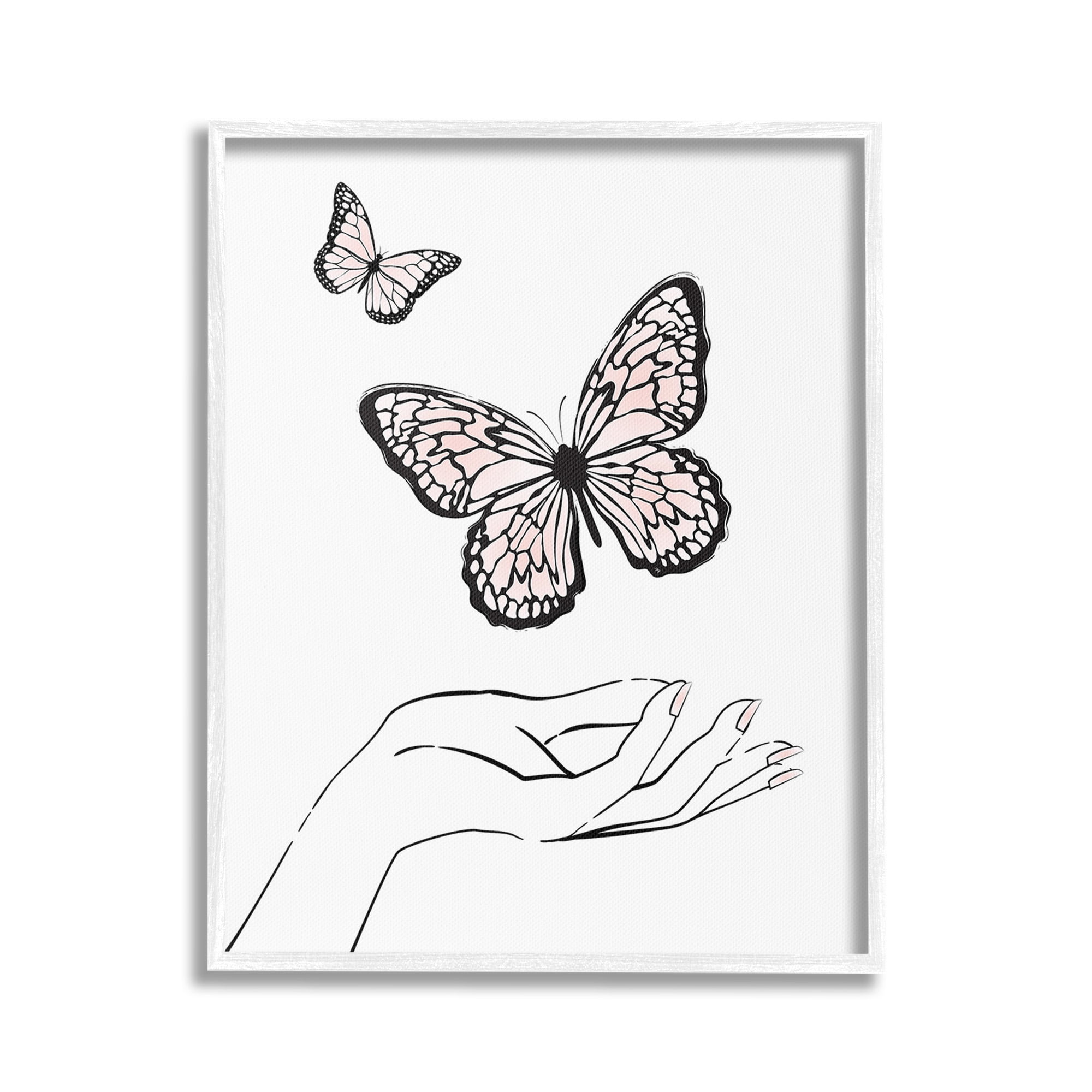 Stupell Industries Minimal Catching Butterflies Animals & Insects Painting White Framed Art Print Wall Art, 24 x 30
