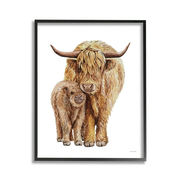 Stupell Industries Minimal Cattle & Calf Animals & Insects Painting Black Framed Art Print Wall Art, 11 x 14