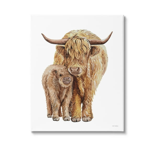 Stupell Industries Minimal Cattle & Calf Animals & Insects Painting Gallery Wrapped Canvas Art Print Wall Art, 16 x 20