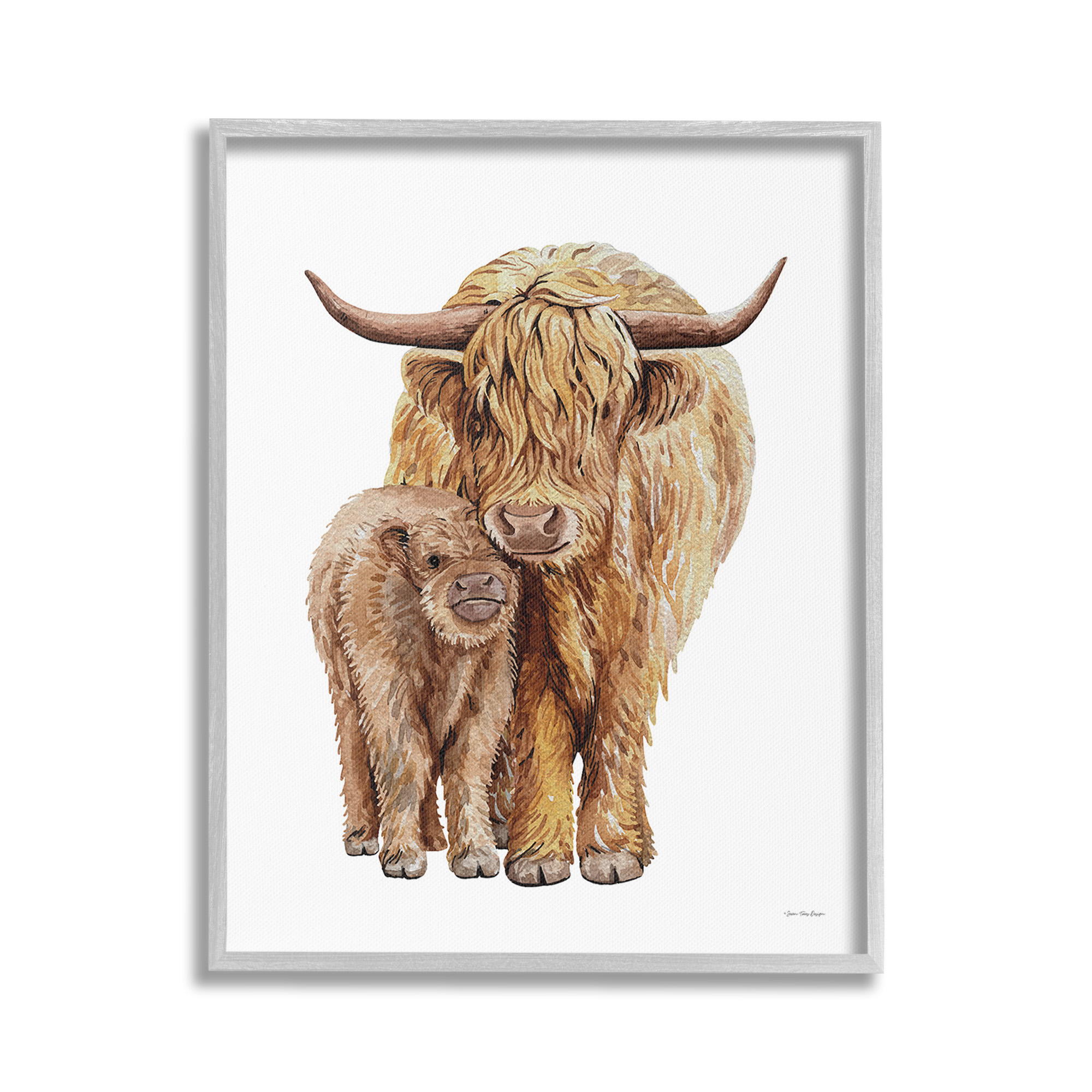 Stupell Industries Minimal Cattle & Calf Animals & Insects Painting Gray Framed Art Print Wall Art, 24 x 30