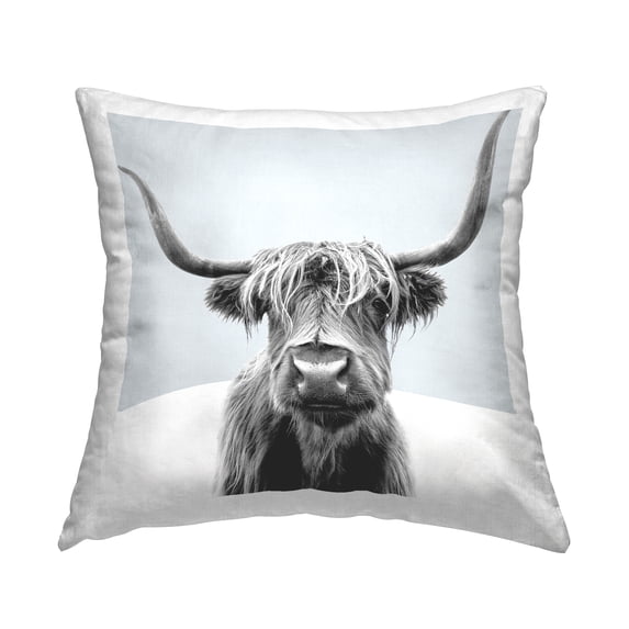 Stupell Industries Minimal Cattle Grey Portrait Square Decorative Printed Throw Pillow Design By Emma P, 18 x 18