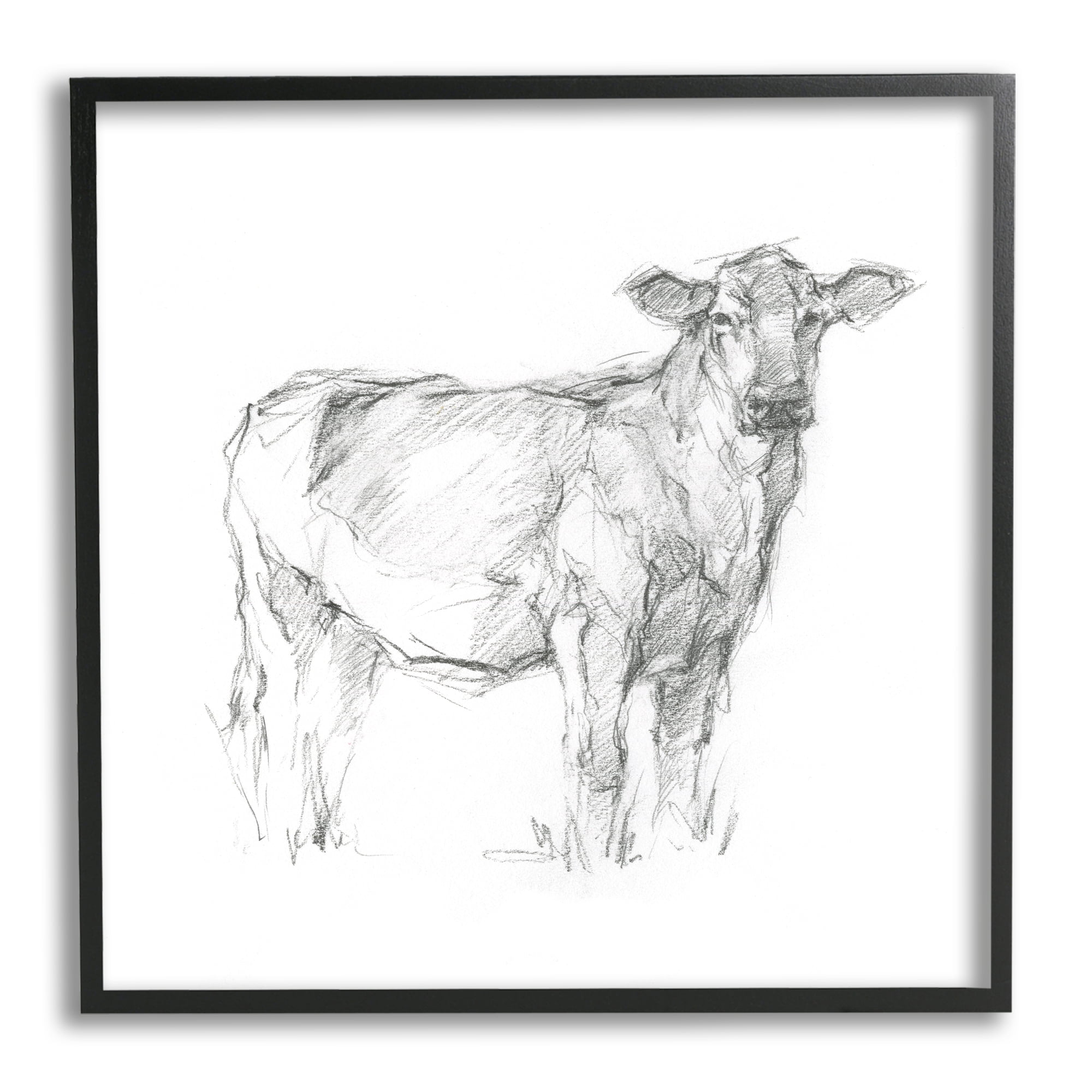 Stupell Industries Minimal Cattle Sketch Animals & Insects Drawing Black Framed Art Print Wall Art, 17 x 17