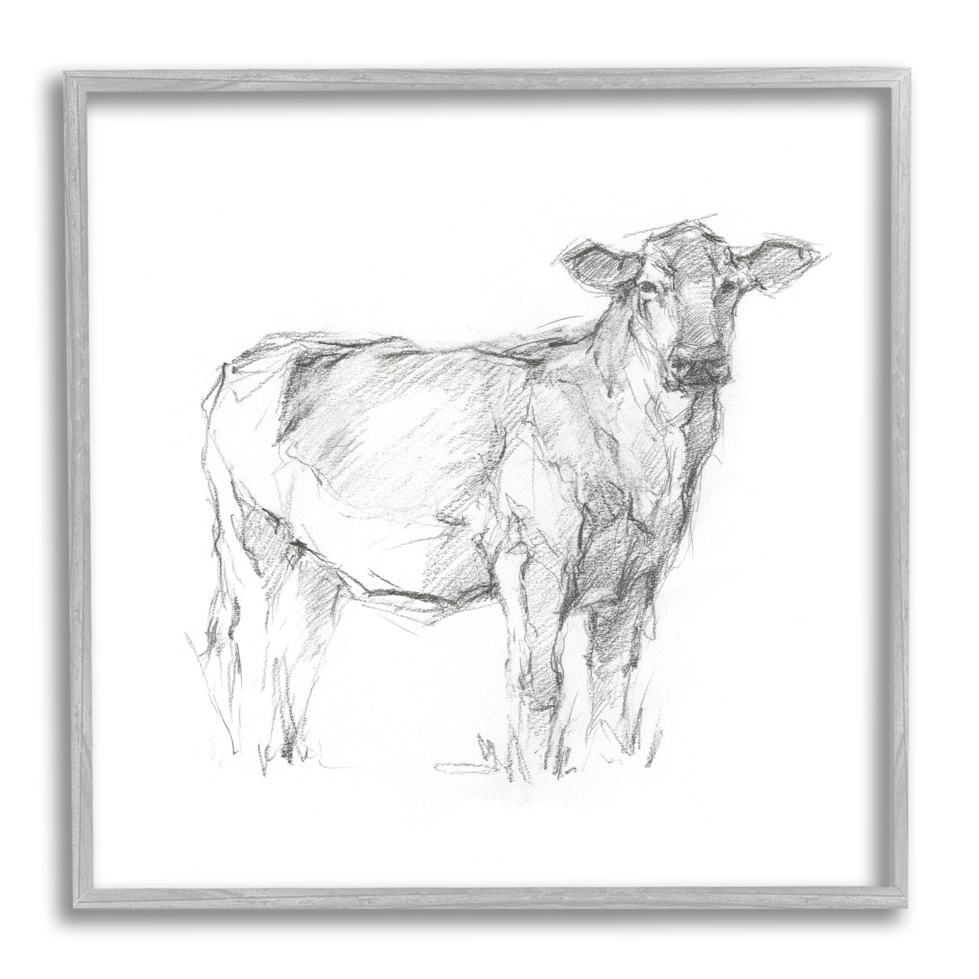 Stupell Industries Minimal Cattle Sketch Animals & Insects Drawing Gray Framed Art Print Wall Art, 24 x 24