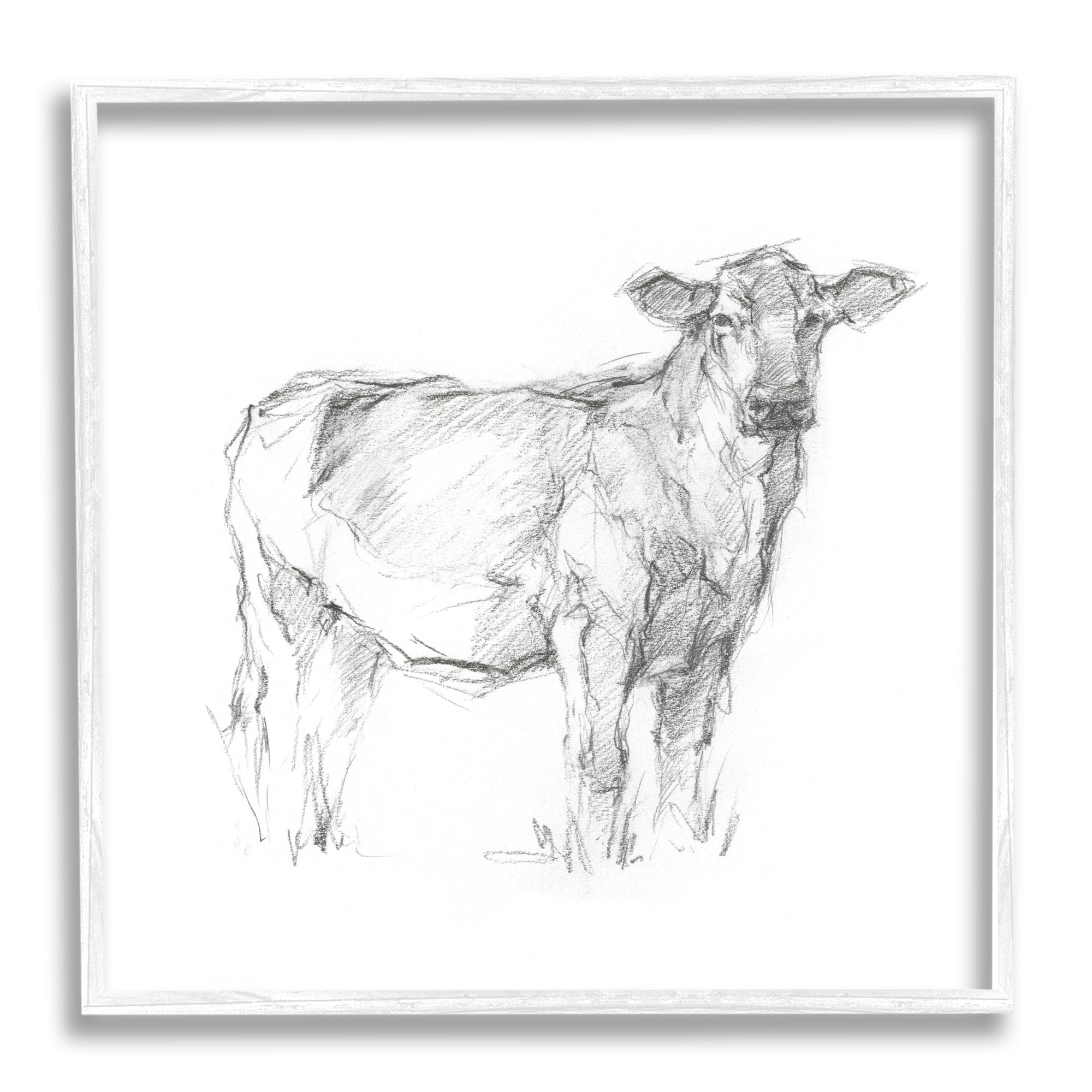 Stupell Industries Minimal Cattle Sketch Animals & Insects Drawing White Framed Art Print Wall Art, 17 x 17