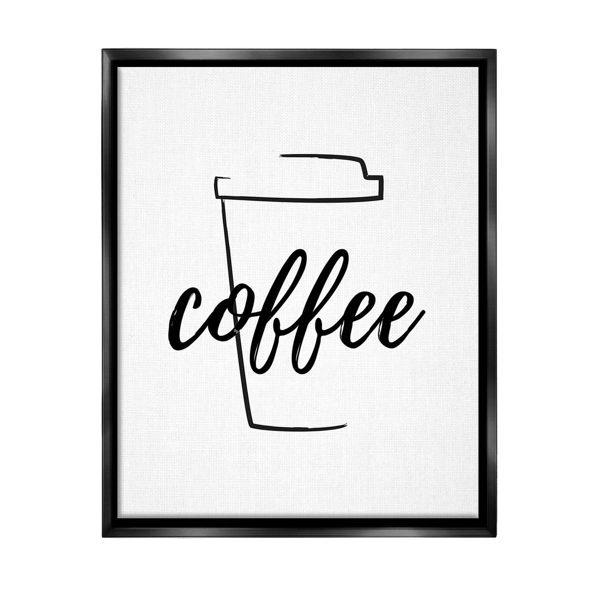 Stupell Industries Minimal Coffee Cup Food & Beverage Painting Black Floater Framed Canvas Art Print Wall Art, 17 x 21