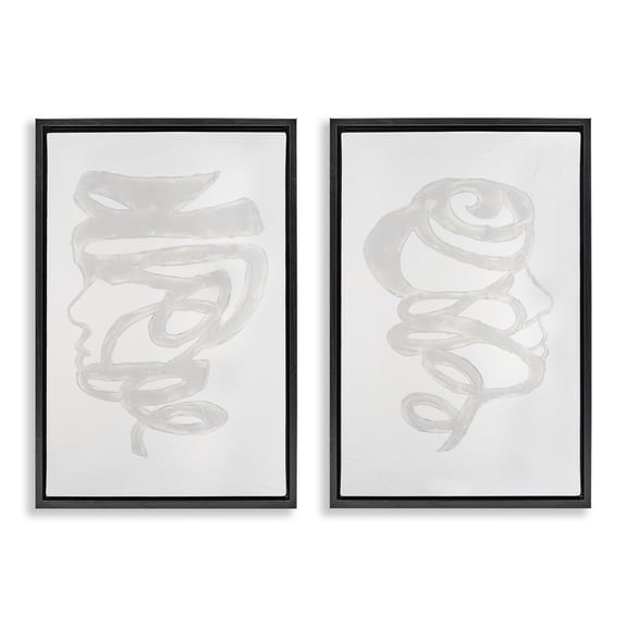 Stupell Industries Minimal Coiled Spirals 2 Piece Black Framed Floater Canvas Set design by Vanna Lam, 31 x 21